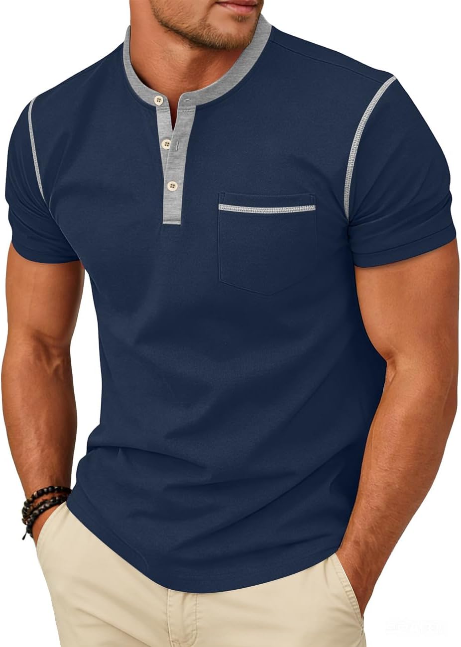 LINENNMAIN Men's Henley Shirt Casual Button Short Sleeve T-Shirt Summer — view 9