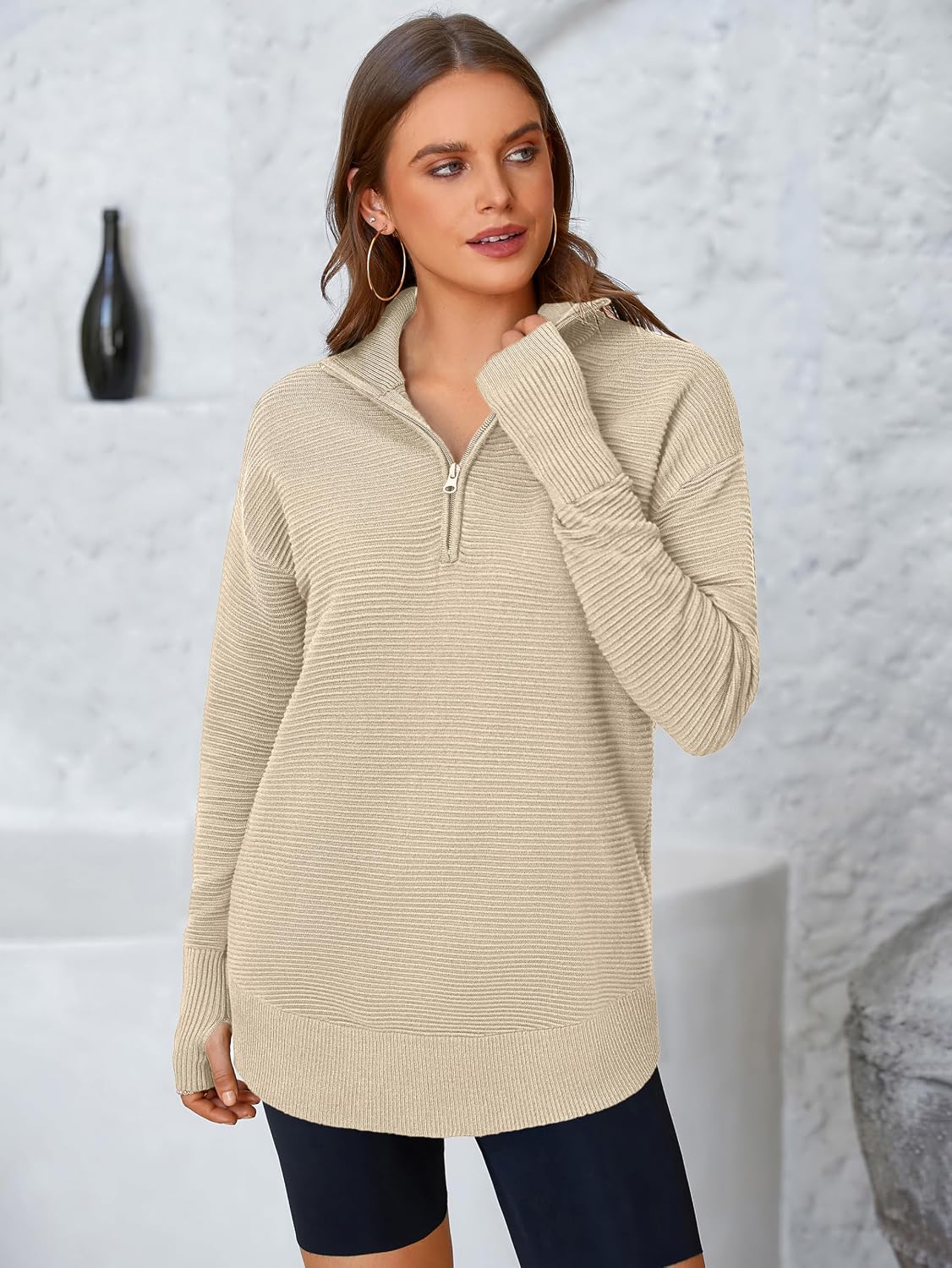 PRETTYGARDEN Womens Long Sleeve Quarter Zip Pullover Sweater — view 2