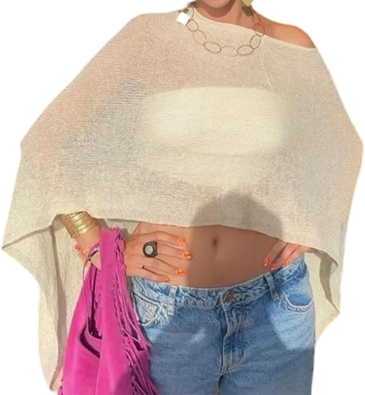 Women Sheer Poncho Top Lightweight Knit Crochet Shrug Bolero Mesh
