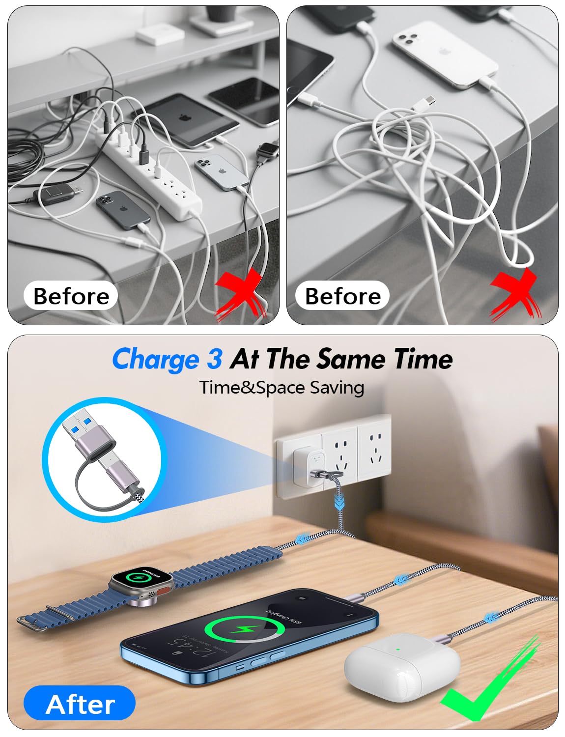 2Pack Travel Essentials for Apple Watch Charger, 3-in-2 Multi Charging — view 4