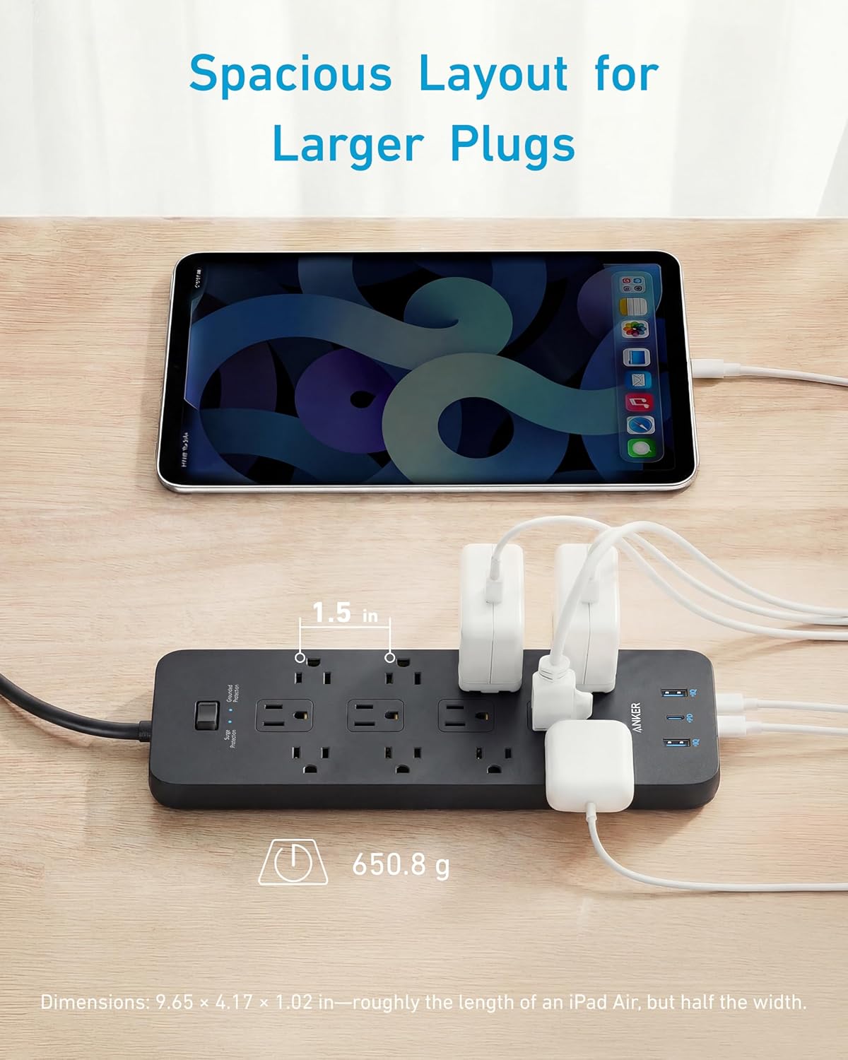 Anker Power Strip with 2100J Surge Protector, Outlet Extender, 20W, 12 — view 5