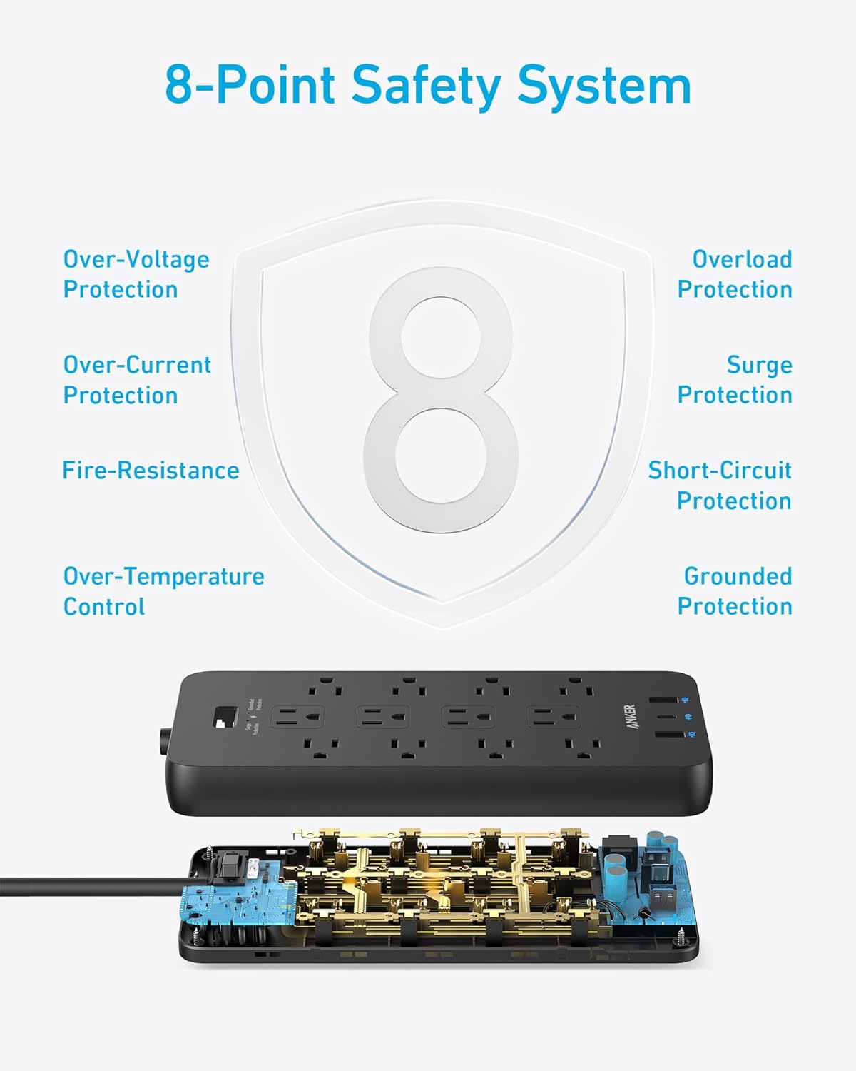 Anker Power Strip with 2100J Surge Protector, Outlet Extender, 20W, 12 — view 6