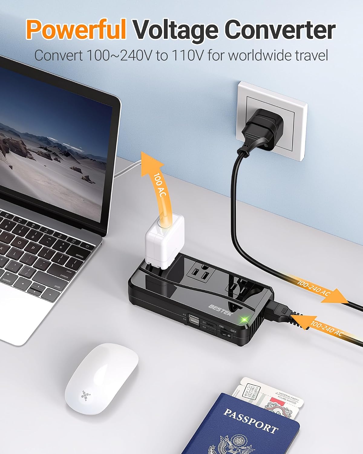 BESTEK Universal Travel Adapter 220V to 110V Voltage Converter, 250W — view 5