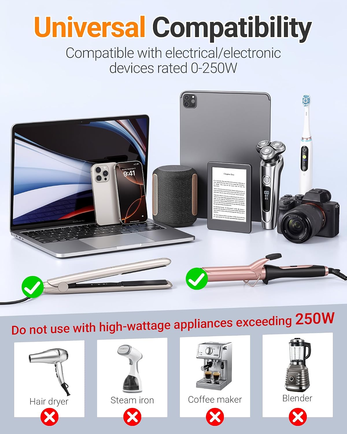 BESTEK Universal Travel Adapter 220V to 110V Voltage Converter, 250W — view 3