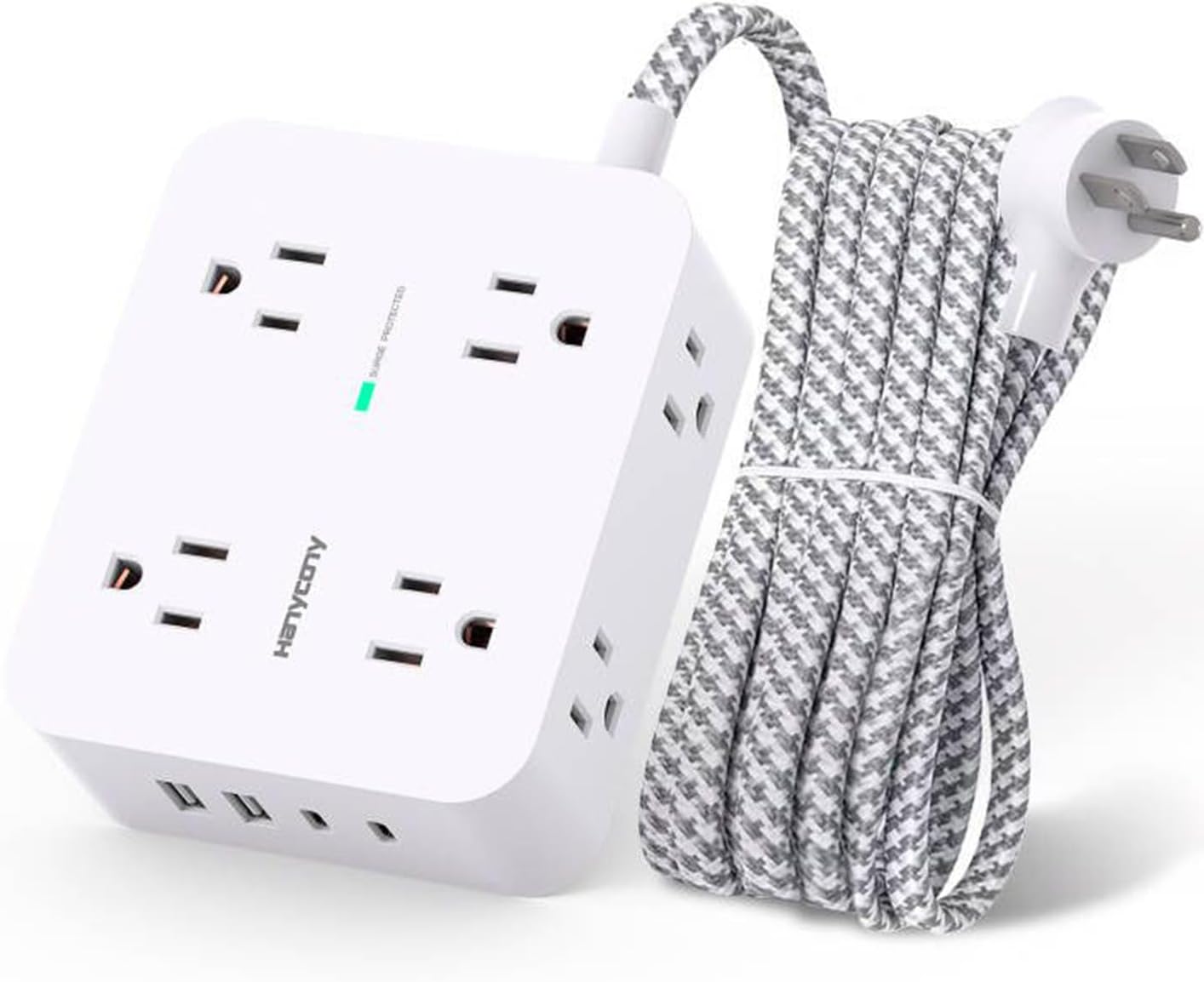HANYCONY Surge Protector Power Strip, 1080J, 5 Ft Braided Extension Cord