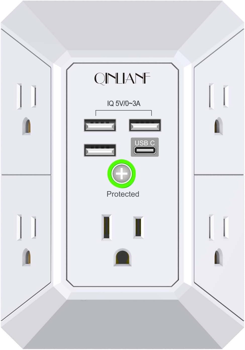Wall Charger, Surge Protector, QINLIANF 5 Outlet Extender with 4 USB