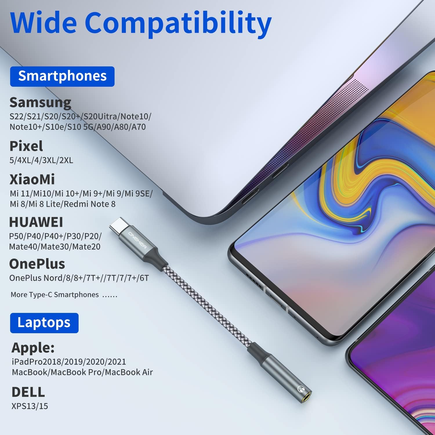 OneKer USB Type C to 3.5mm Headphone Jack Adapter, (2-Pack) USB C to — view 6