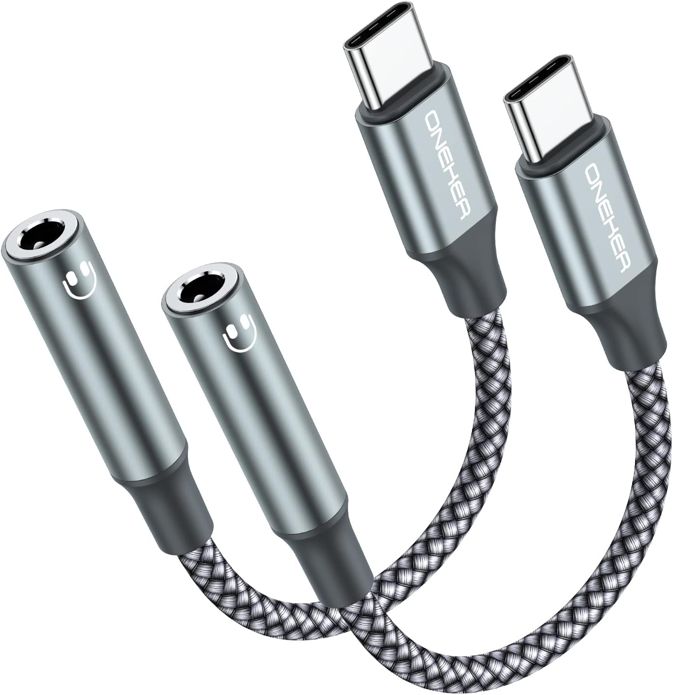 OneKer USB Type C to 3.5mm Headphone Jack Adapter, (2-Pack) USB C to