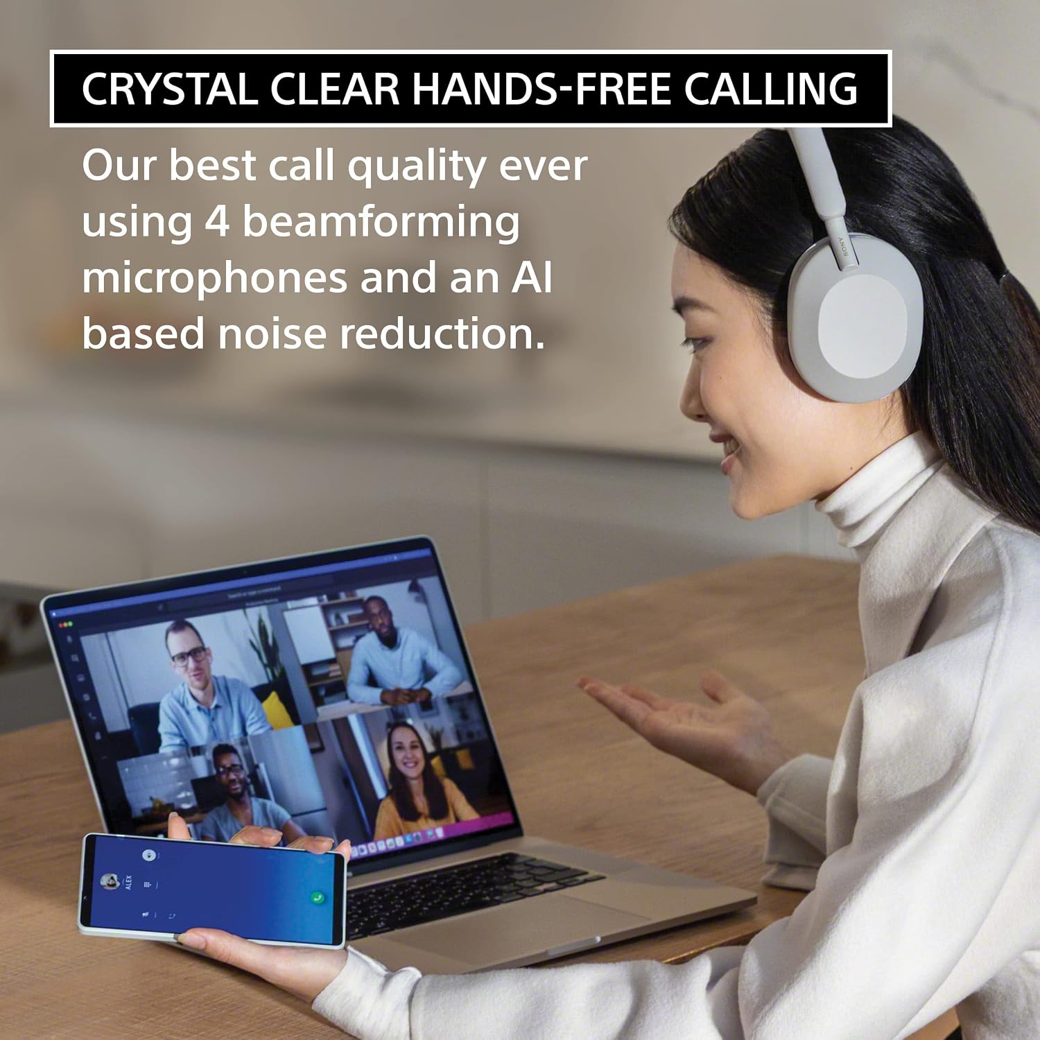 Sony WH-1000XM5 Premium Noise Cancelling Wireless Headphones, Silver — view 5