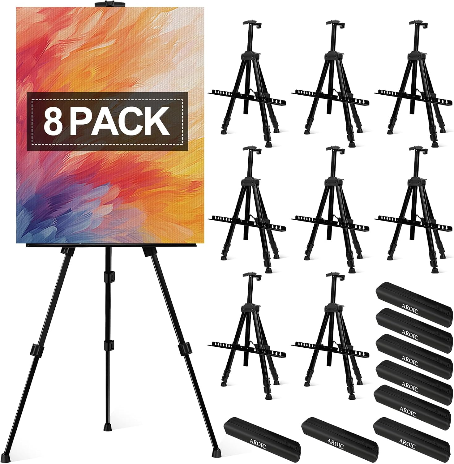 AROIC 8 Pack Art Painting Artist Easel, Painting Display Easel Stand | Portable Adjustable Iron Tripod Display Stand with Bag, Height from 20 to