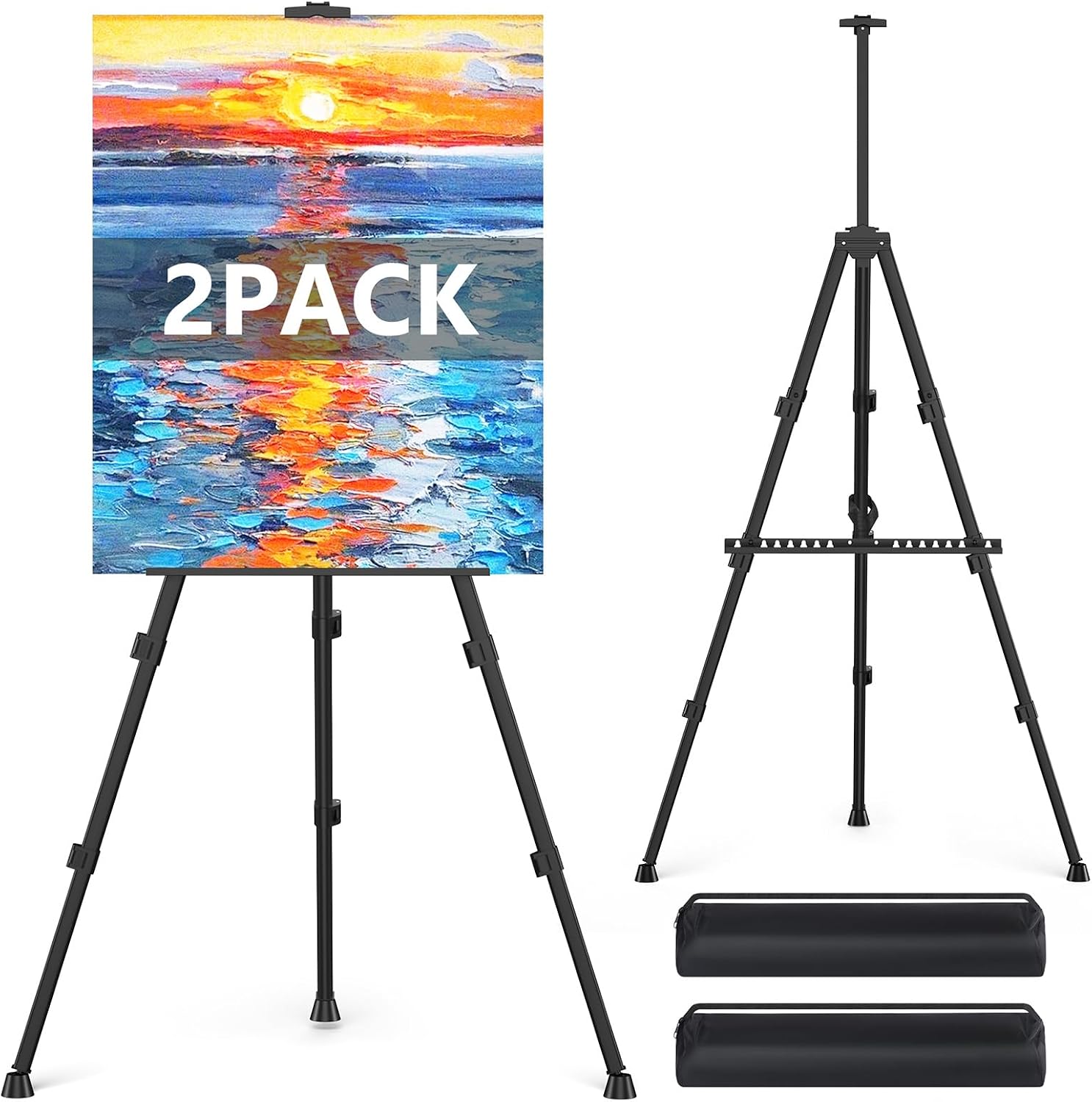 Easel Stand for Sign, Hemndic 66″ Easels Stand for Painting Heavy Duty, Portable Travel Easel for Display (2 Pack)