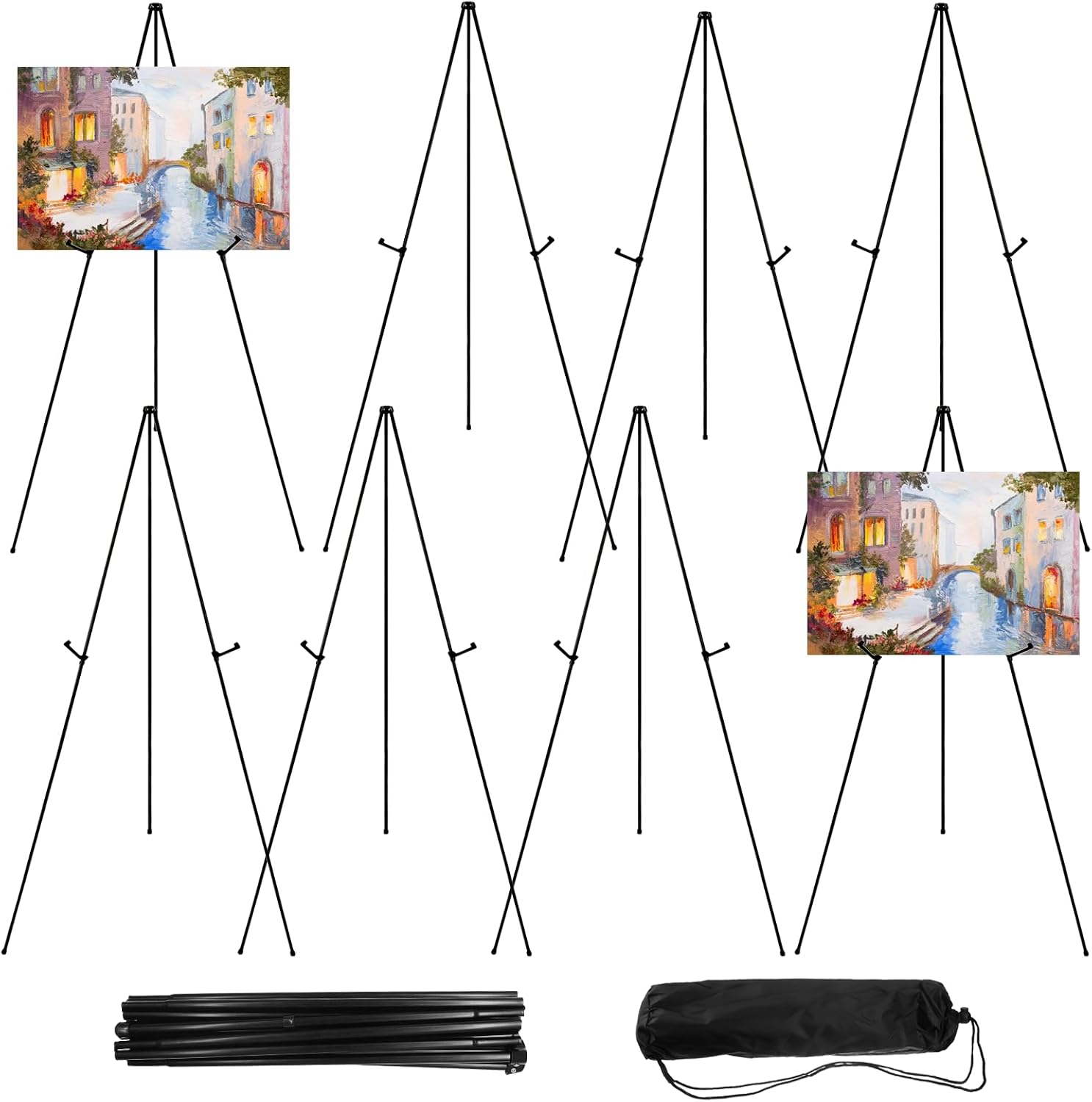 JEAWIWI 8 Pcs Lightweight Easel Stand, 66 Inch, Black, with Carry Bags | Adjustable Portable Metal Stands for Display, Wedding Sign Stand