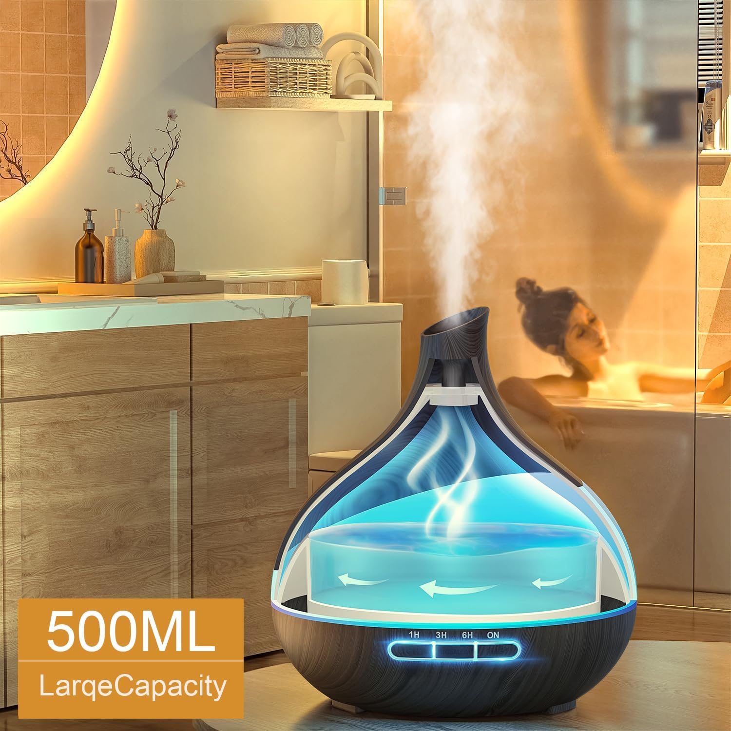 HJTHJT 500ML Essential Oil Diffuser for Home: 14 Color LED Humidifier - 2 Mist Modes (30/60ml/h) — view 6