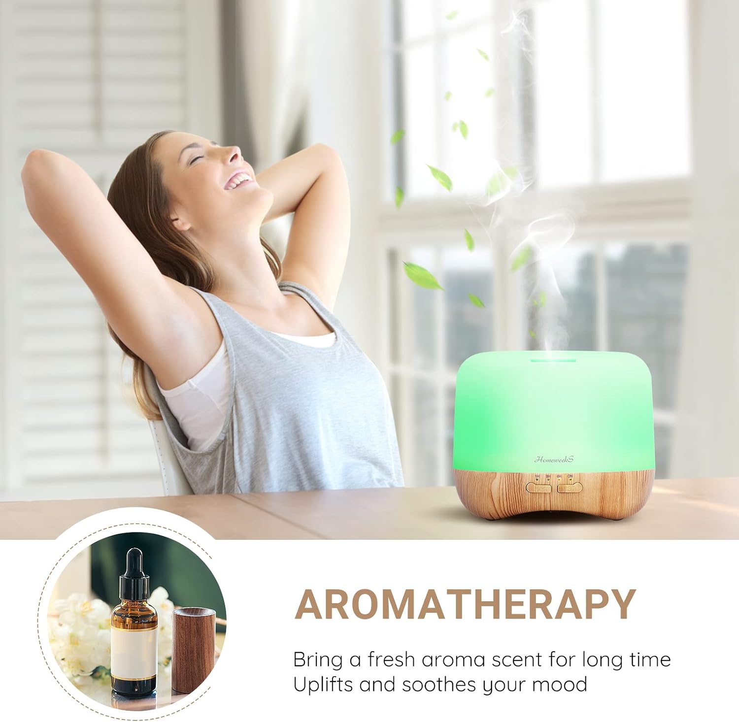 Homeweeks Essential Oil Diffuser for Room Aromatherapy Scent Diffuser - Auto Off Ultrasonic Aroma — view 5