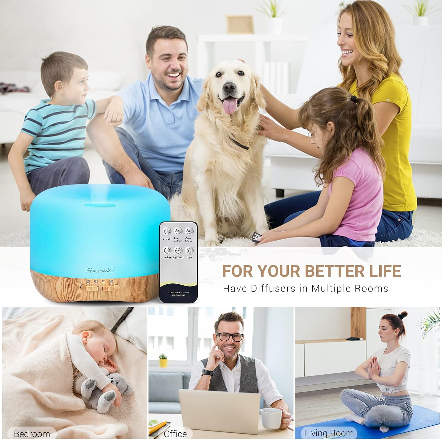 Homeweeks Essential Oil Diffuser for Room Aromatherapy Scent Diffuser - Auto Off Ultrasonic Aroma — view 4