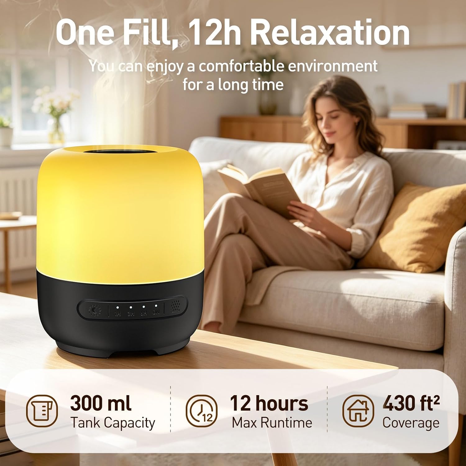 YEADOU Essential Oil Diffuser, 300ml Ultrasonic Aromatherapy Oil Diffuser & Humidifier with 7 Color — view 2