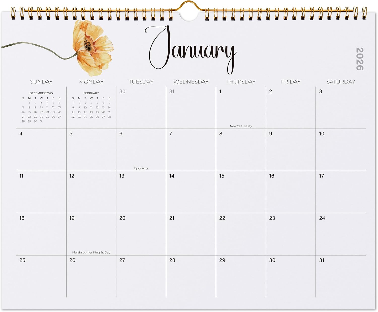 2026 Floral Wall Calendar - 12x15 Inch Monthly Planner