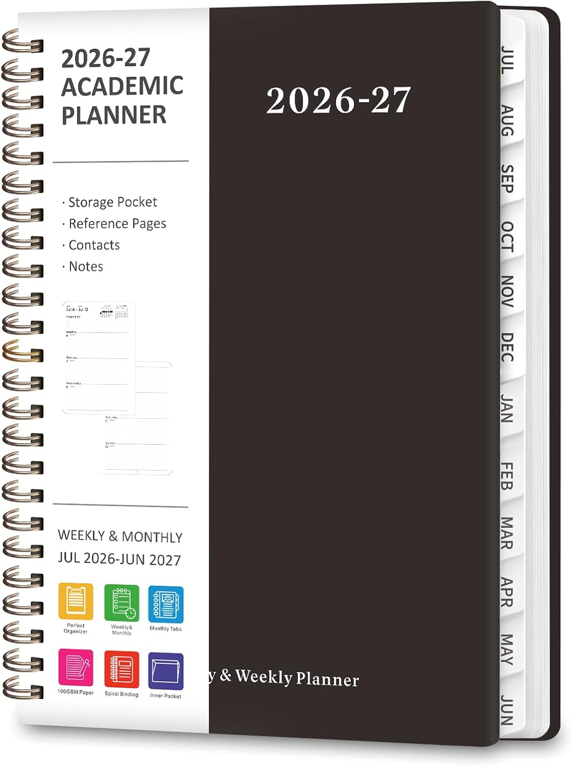 Black Academic Spiral Planner 2026-2027