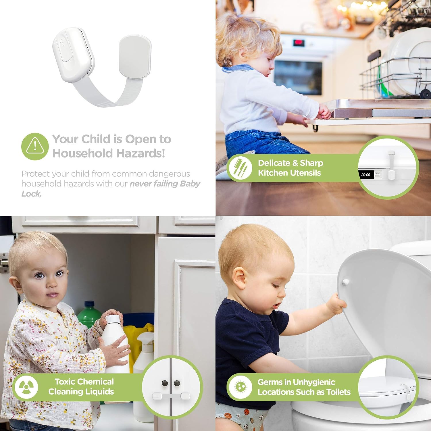SKYLA HOMES Child Safety Cabinet Locks, White, 8 Pack — view 2