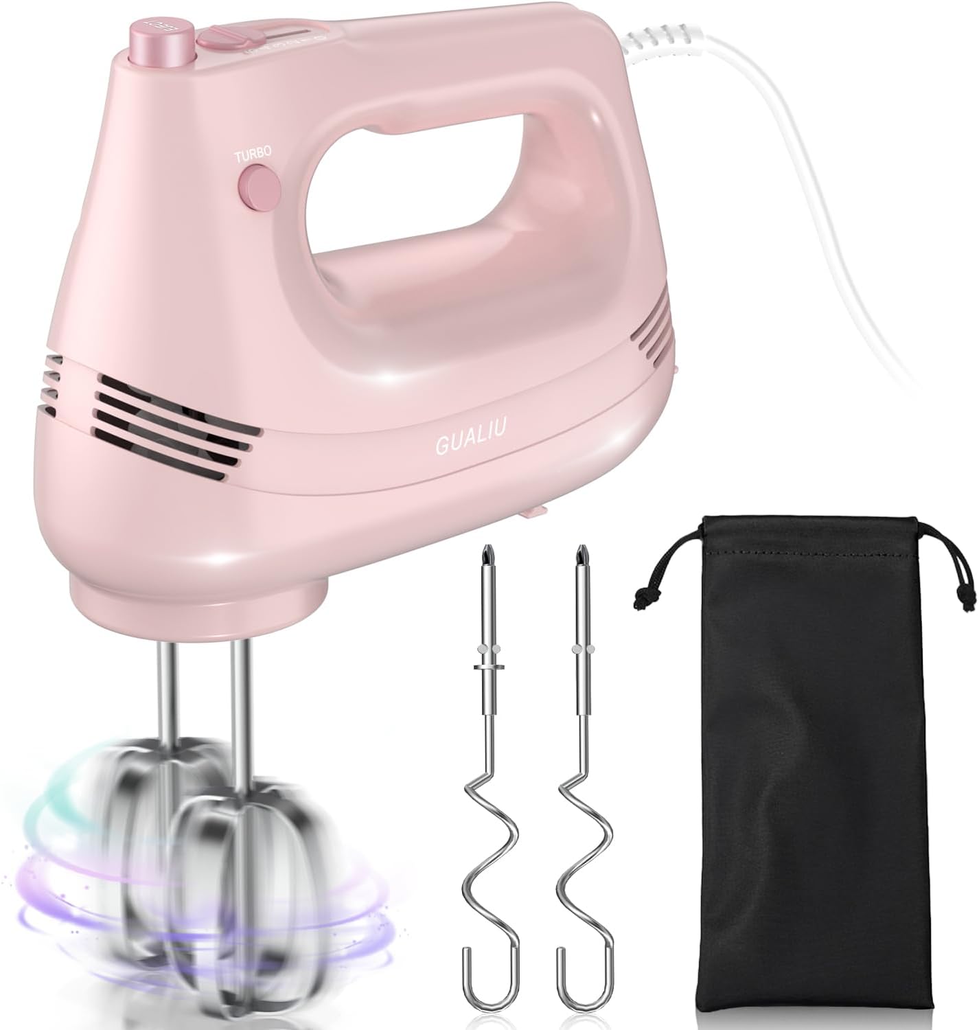 GUALIU Electric Hand Mixer, 304*(2* Beaters, 2* Dough Hooks), (1* Storage
