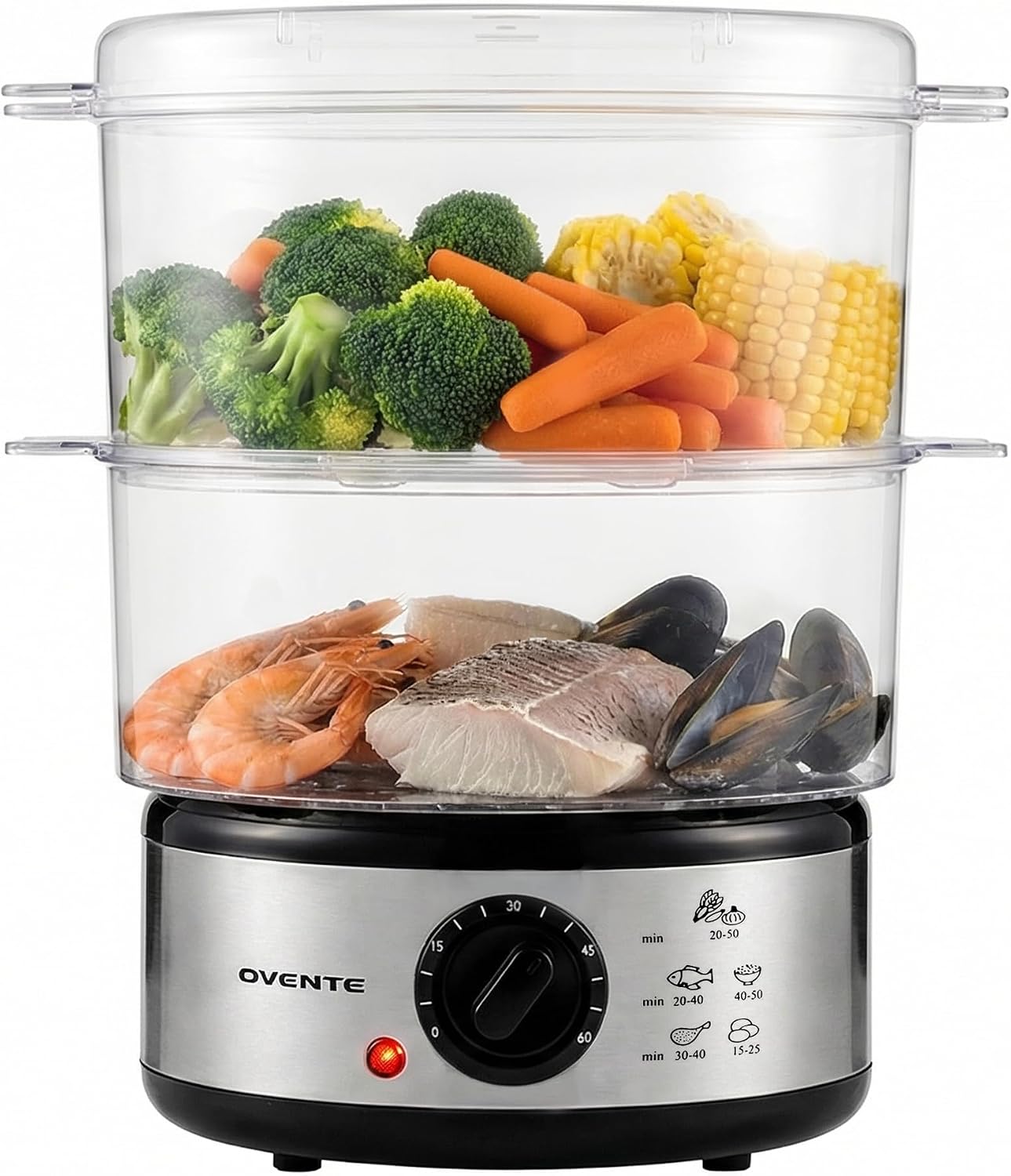 OVENTE 2-Tier Electric Food Steamer, 5 Qt Stainless Steel, Silver FS62S