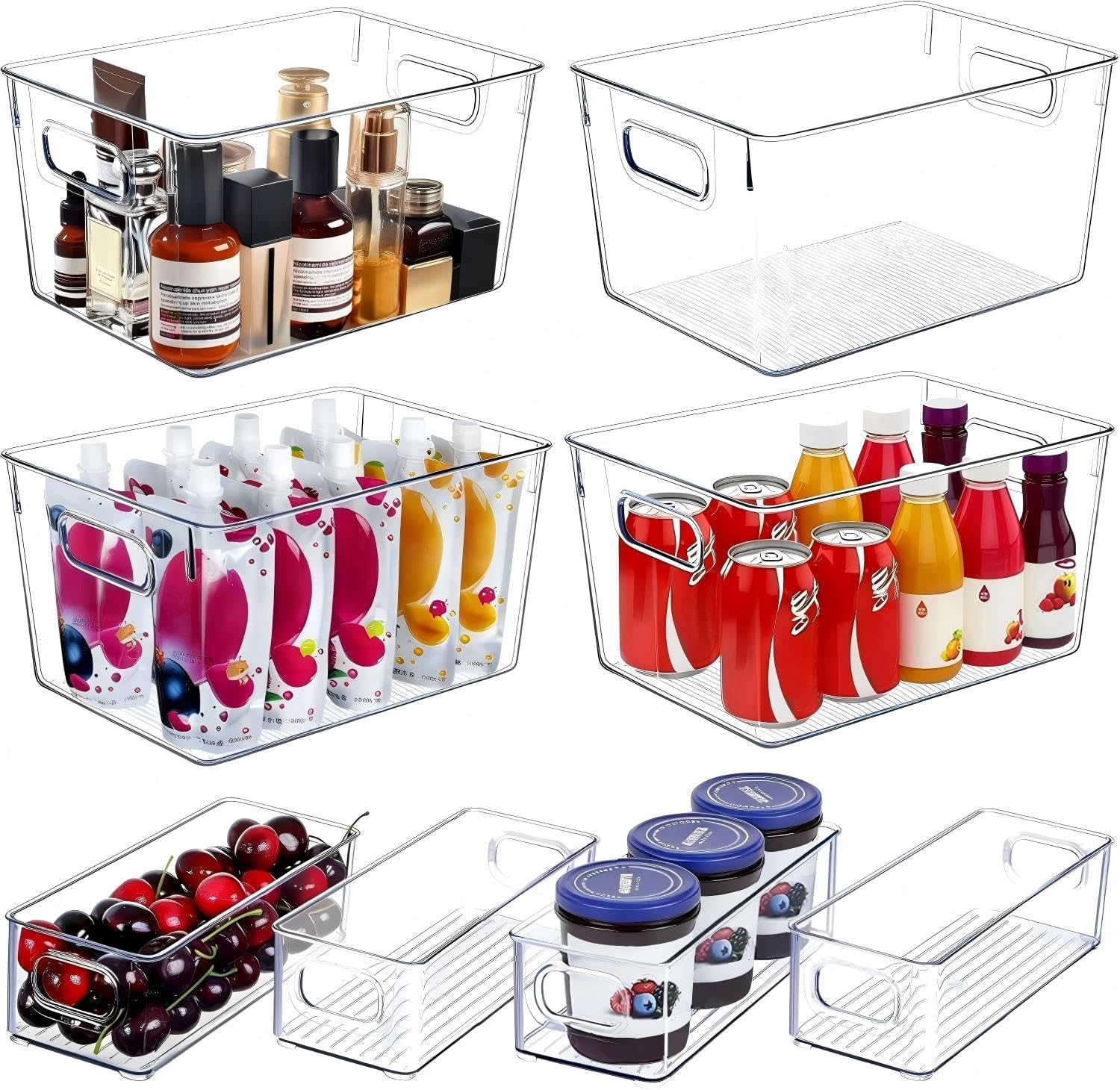 SKTEET Set of 8 Clear Plastic Storage Bins, 4 Large and 4 Small Stackable