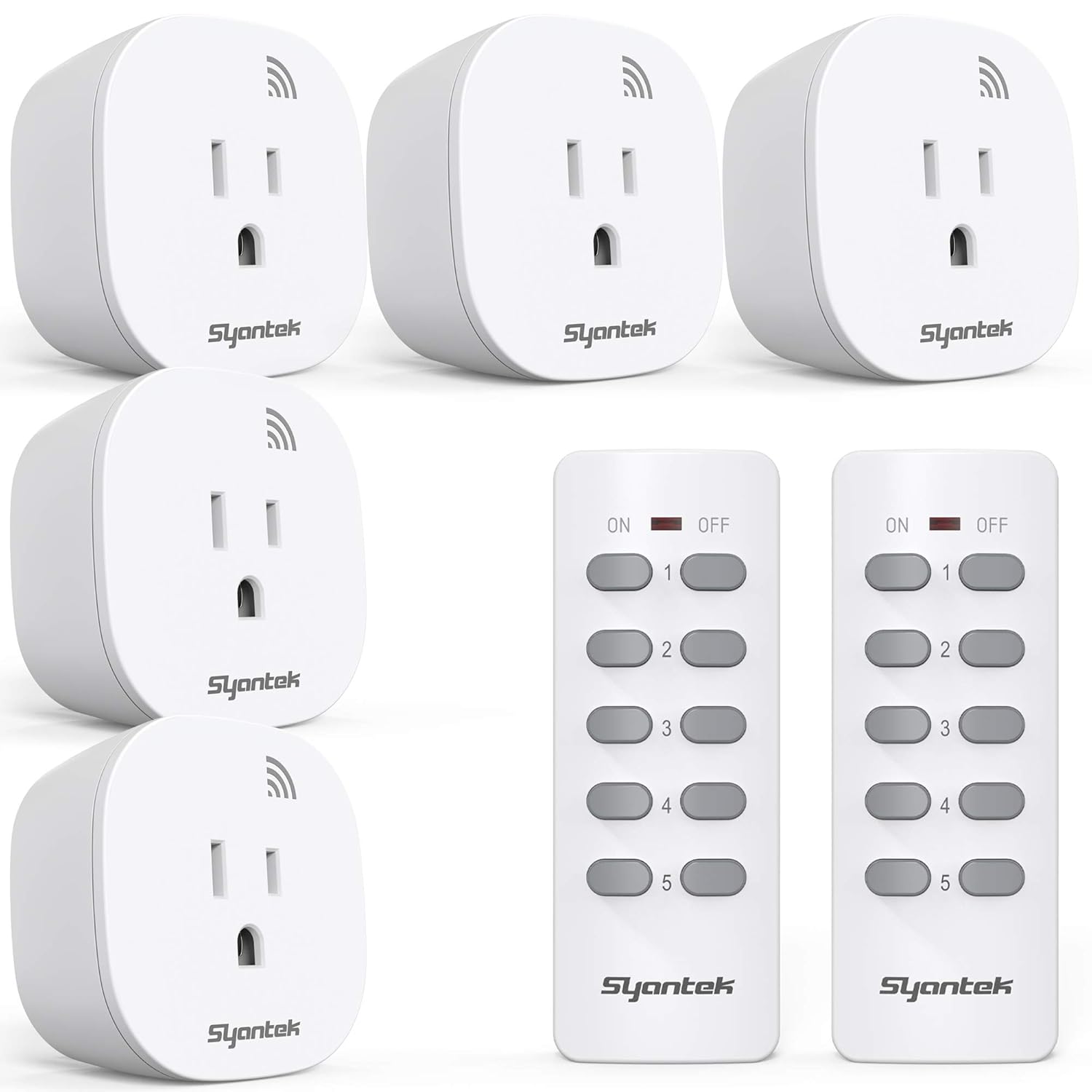 Remote Control Outlet Wireless Light Switch for Household Appliances, Expandable Remote Light Switch Kit, Up to 100 ft Range, FCC Certified, ETL Listed, White (5 Outlets + 2 Remotes) Remote Control Outlet Wireless Light Switch for Household Appliances