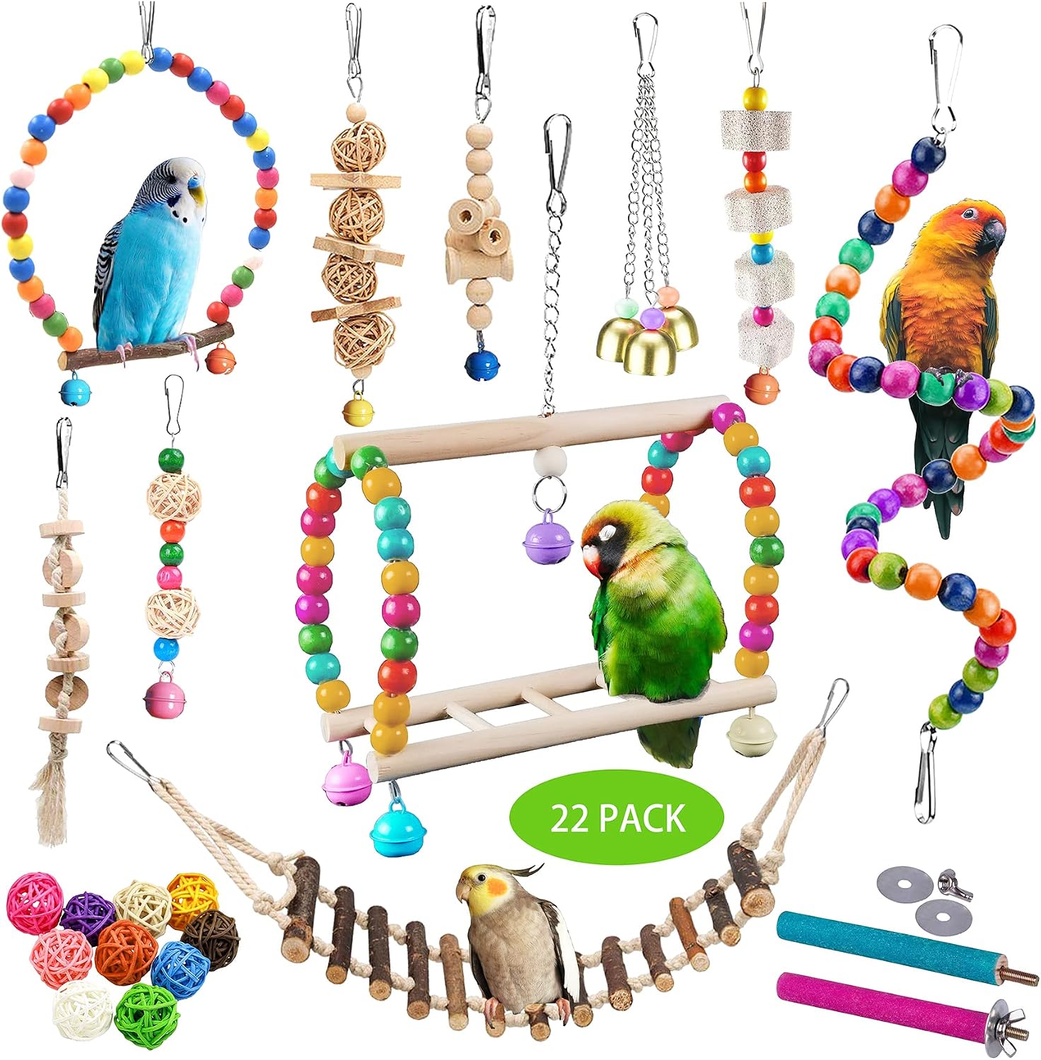 22-Pack Colorful Bird Toys Set