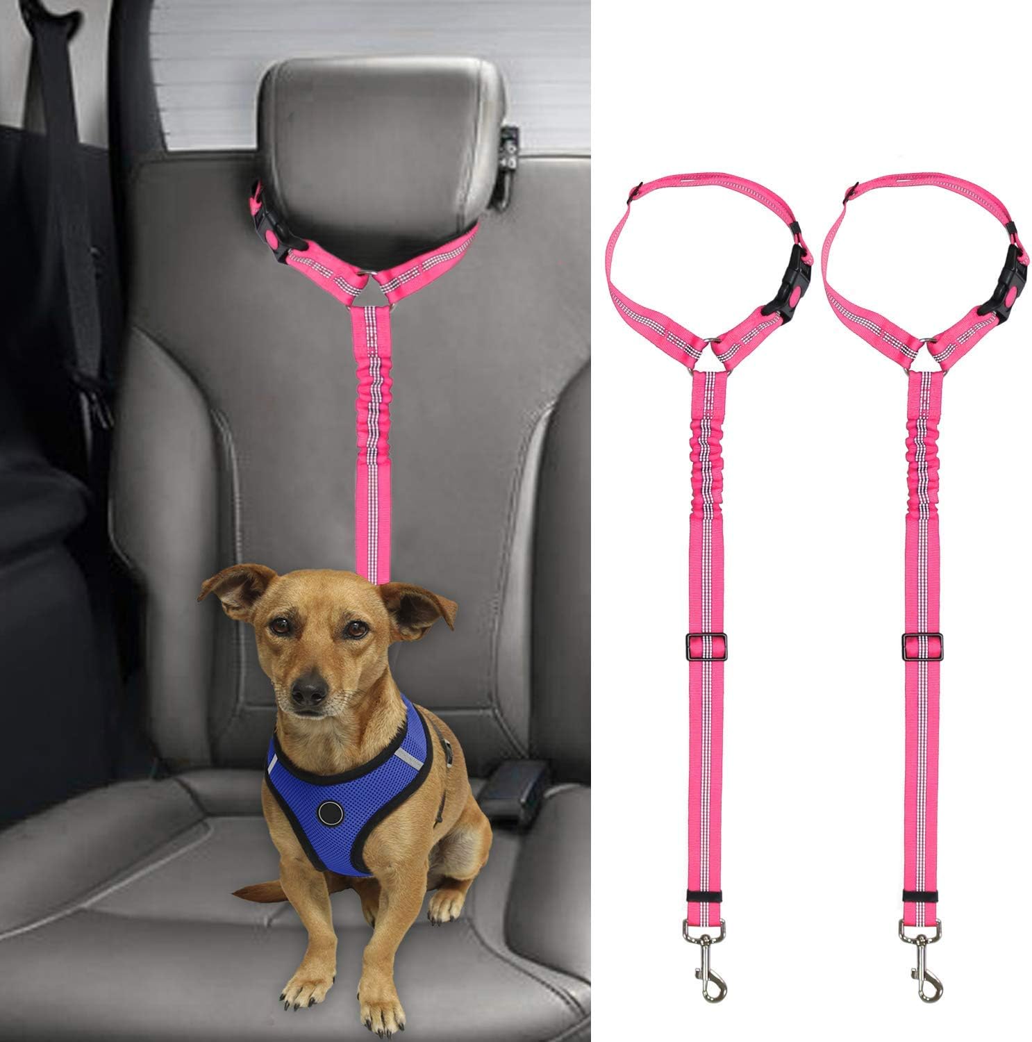 BWOGUE 2 Pack Dog Seat Belt for Car, Headrest Restraint Safety Leads | Headrest Loop for Car Travel, 18-30 in Adjustable, 2-in-1 Seat Belt and Leash, 2 Pack for Dogs and Cats, Use with Dog Harness - Image 15