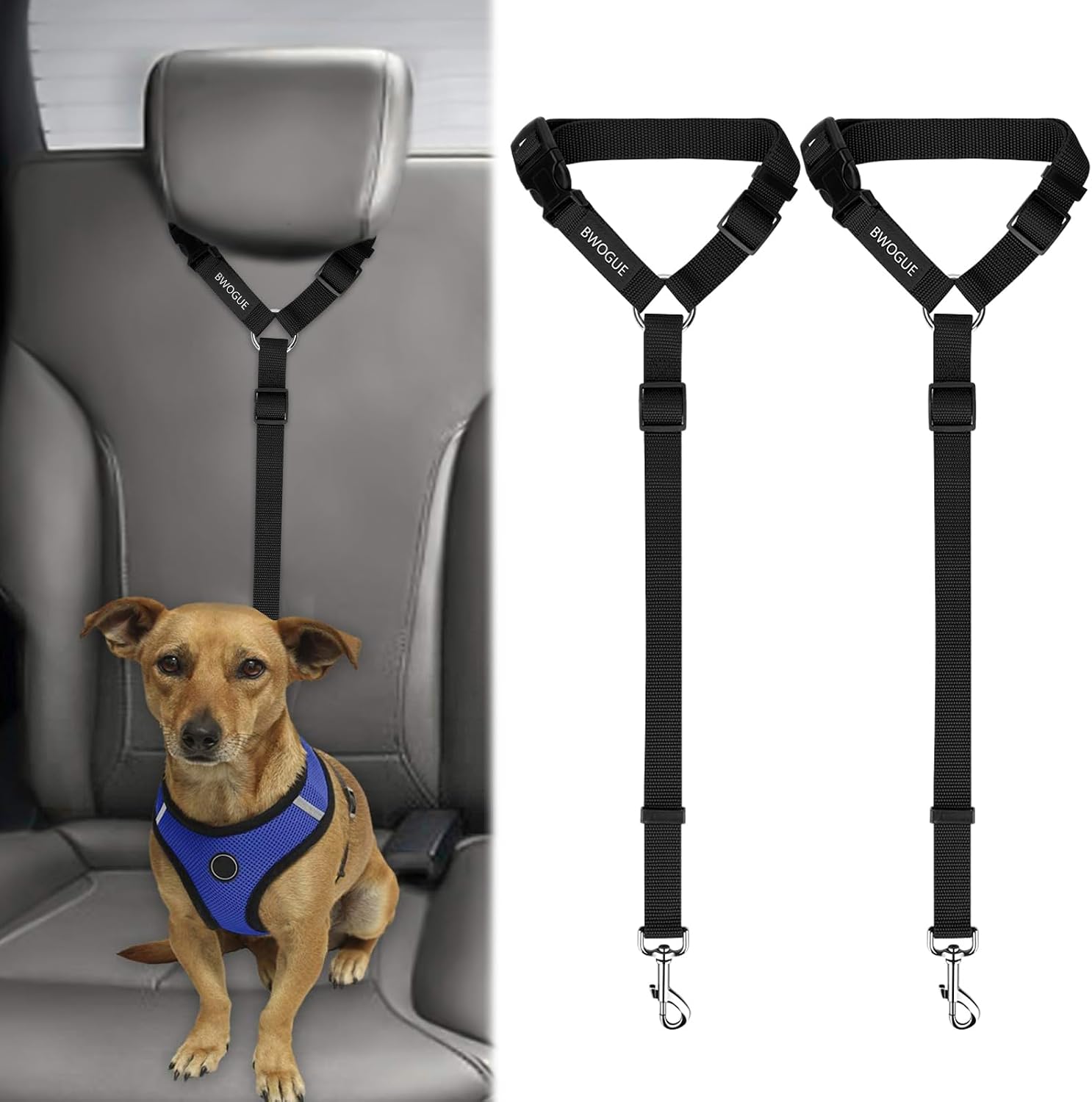 BWOGUE 2 Pack Dog Seat Belt for Car, Headrest Restraint Safety Leads | Headrest…