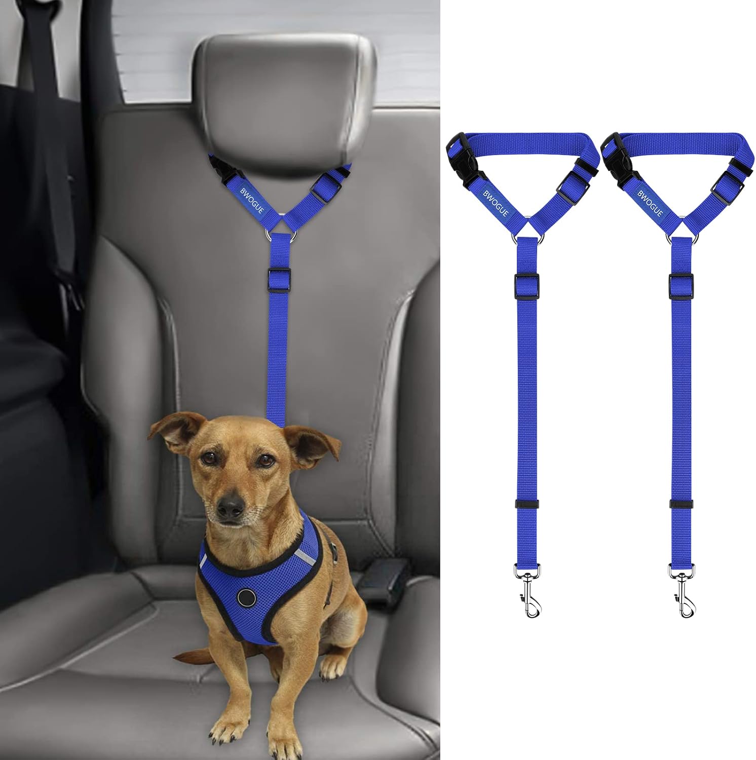 BWOGUE 2 Pack Dog Seat Belt for Car, Headrest Restraint Safety Leads | Headrest Loop for Car Travel, 18-30 in Adjustable, 2-in-1 Seat Belt and Leash, 2 Pack for Dogs and Cats, Use with Dog Harness - Image 16