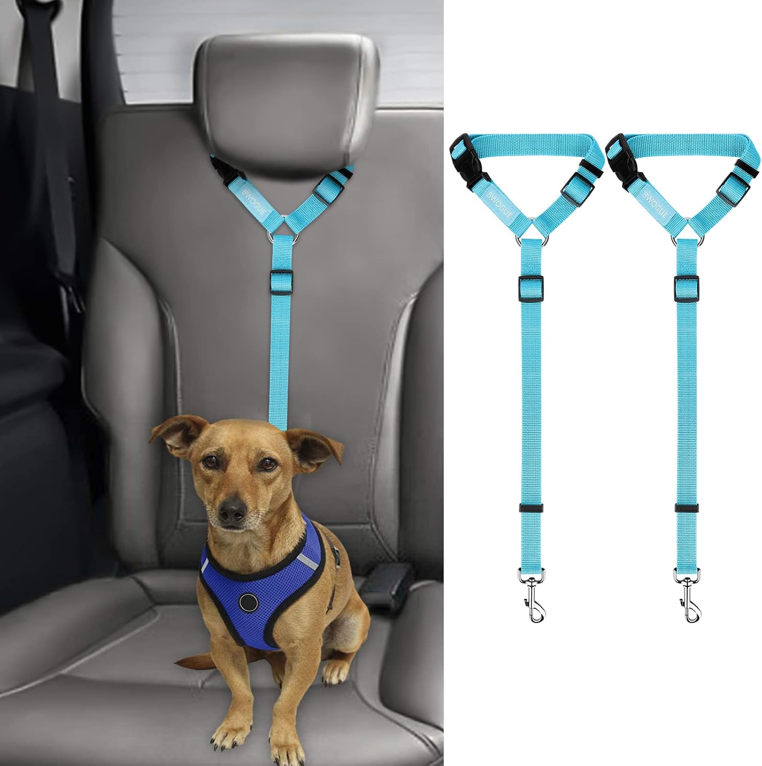 BWOGUE 2 Pack Dog Seat Belt for Car, Headrest Restraint Safety Leads | Headrest Loop for Car Travel, 18-30 in Adjustable, 2-in-1 Seat Belt and Leash, 2 Pack for Dogs and Cats, Use with Dog Harness - Image 18