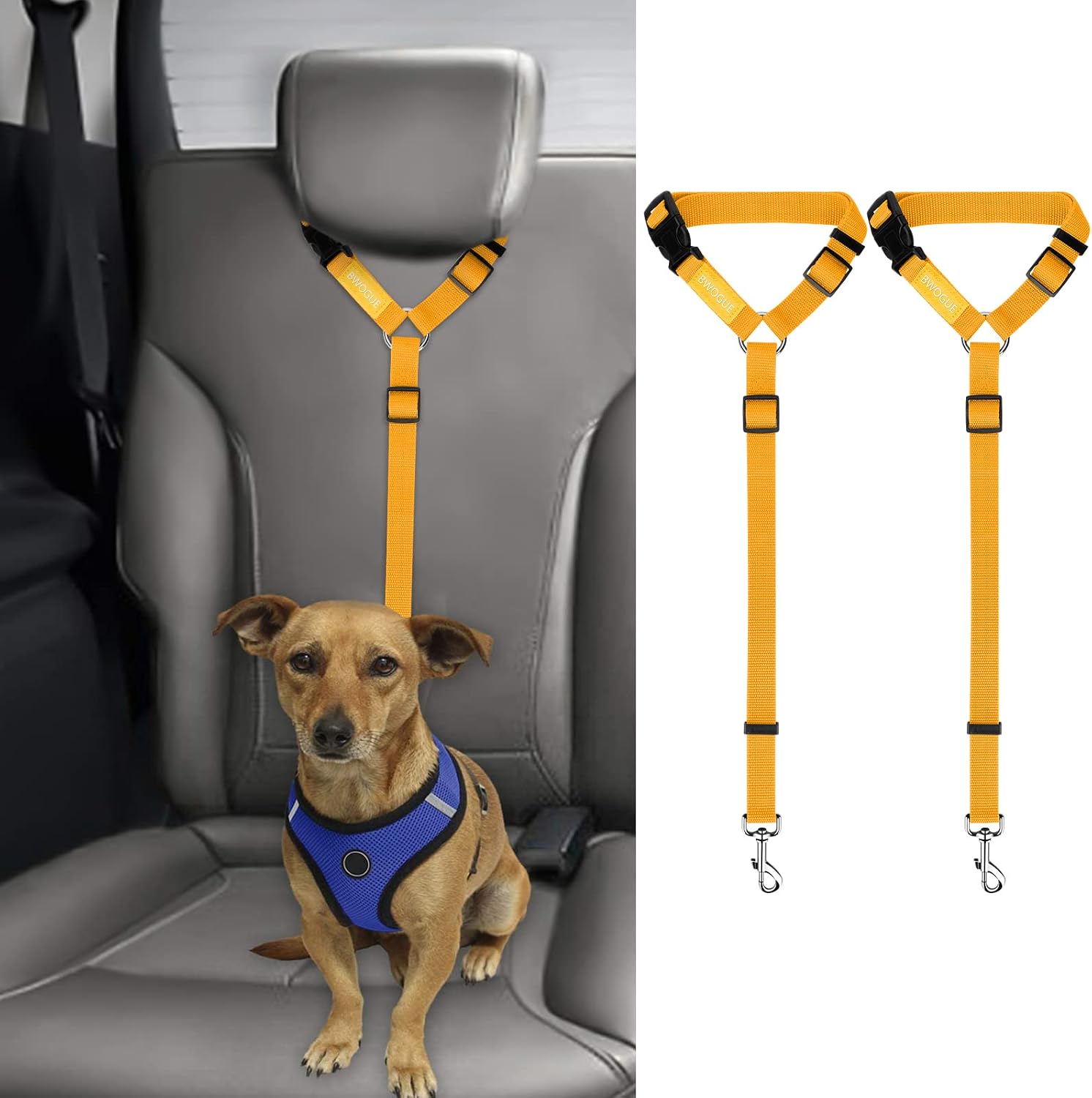 BWOGUE 2 Pack Dog Seat Belt for Car, Headrest Restraint Safety Leads | Headrest Loop for Car Travel, 18-30 in Adjustable, 2-in-1 Seat Belt and Leash, 2 Pack for Dogs and Cats, Use with Dog Harness - Image 22