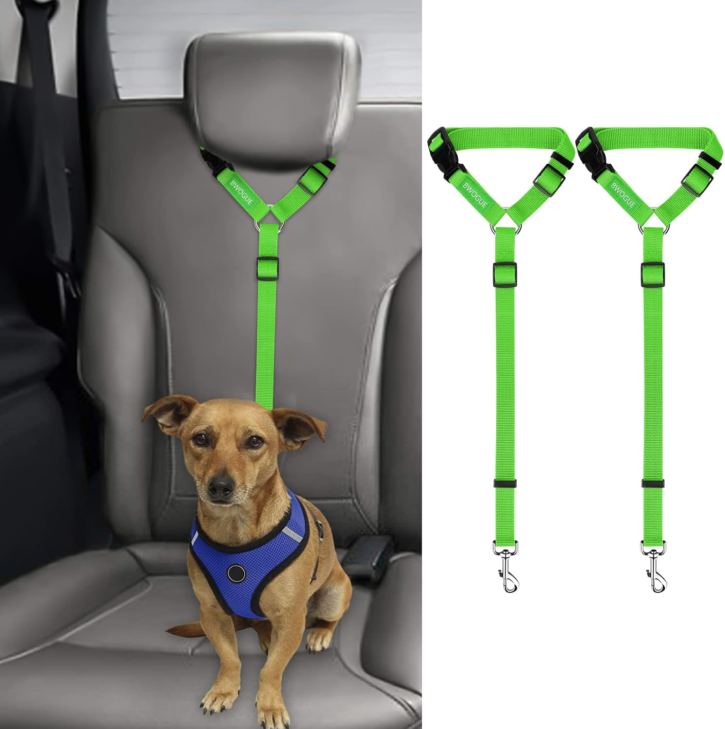 BWOGUE 2 Pack Dog Seat Belt for Car, Headrest Restraint Safety Leads | Headrest Loop for Car Travel, 18-30 in Adjustable, 2-in-1 Seat Belt and Leash, 2 Pack for Dogs and Cats, Use with Dog Harness - Image 20