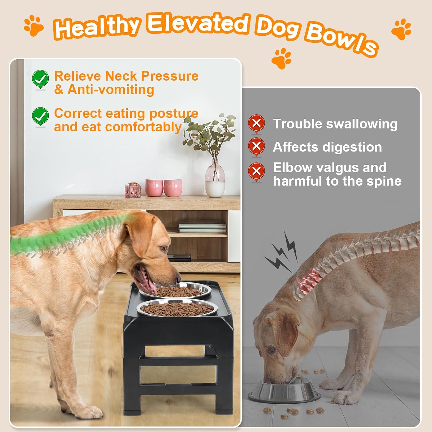 COMESOON Elevated Dog Bowls, 4 Height Adjustable Raised Bowl Stand with 2 Thick 50oz Stainless Steel Food Bowls Non-Slip Feeder Adjusts to 3.7'', 9.2'', 10.75'', 12.36'' Black, (DB-W01) - Image 3