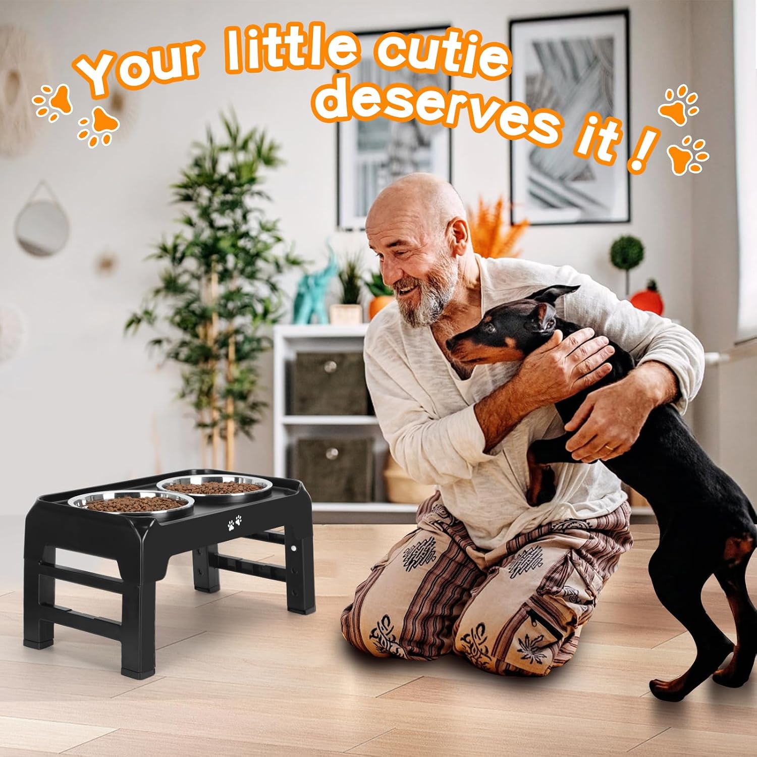 COMESOON Elevated Dog Bowls, 4 Height Adjustable Raised Bowl Stand with 2 Thick 50oz Stainless Steel Food Bowls Non-Slip Feeder Adjusts to 3.7'', 9.2'', 10.75'', 12.36'' Black, (DB-W01) - Image 7