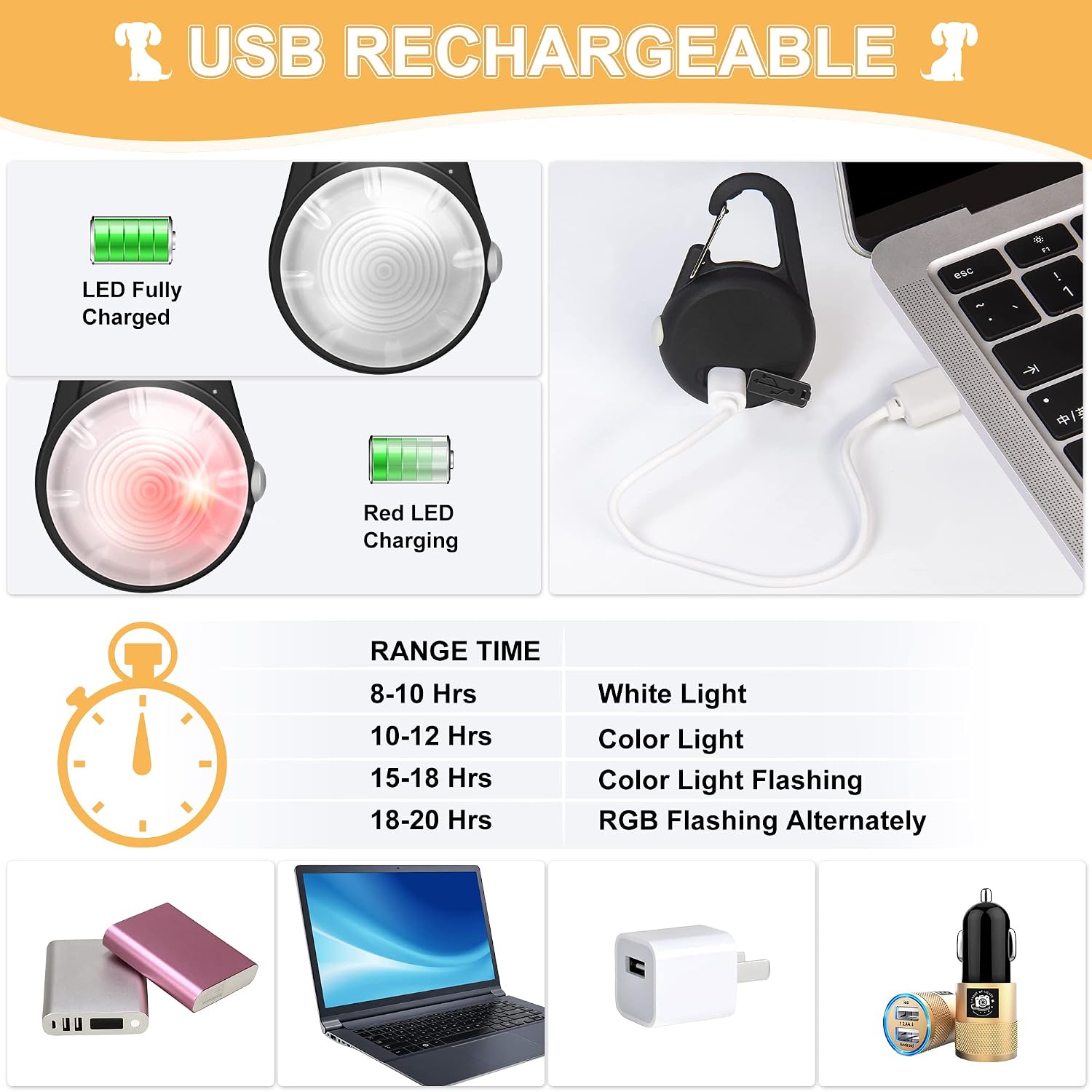 Dog Collar Light, 4 Modes Dog Lights for Night Walking, Rechargeable LED Pet Collar Light for Nighttime Clip on, IP68 Waterproof Pet Walking Accessories-2 Pack(Black) - Image 4