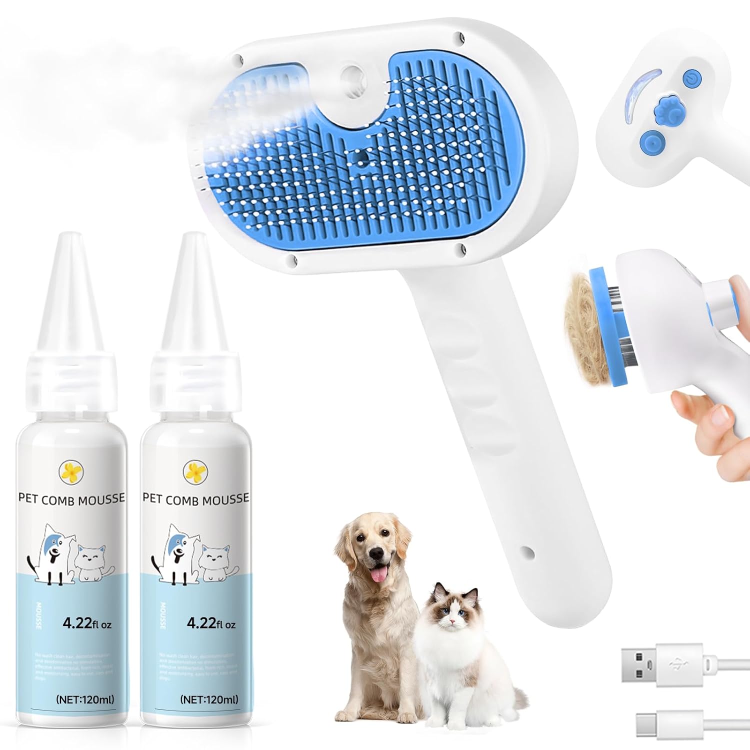LetsFeed Pet Steam Brush for Dogs & Cats, 3-in-1 Shedding Grooming Tool | Self Cleaning Spray Comb with Mist, Dog Brush for Shedding, Cat Brush for Hair Removal, Long Haired Pet, Waterless Shampoo - Image 14