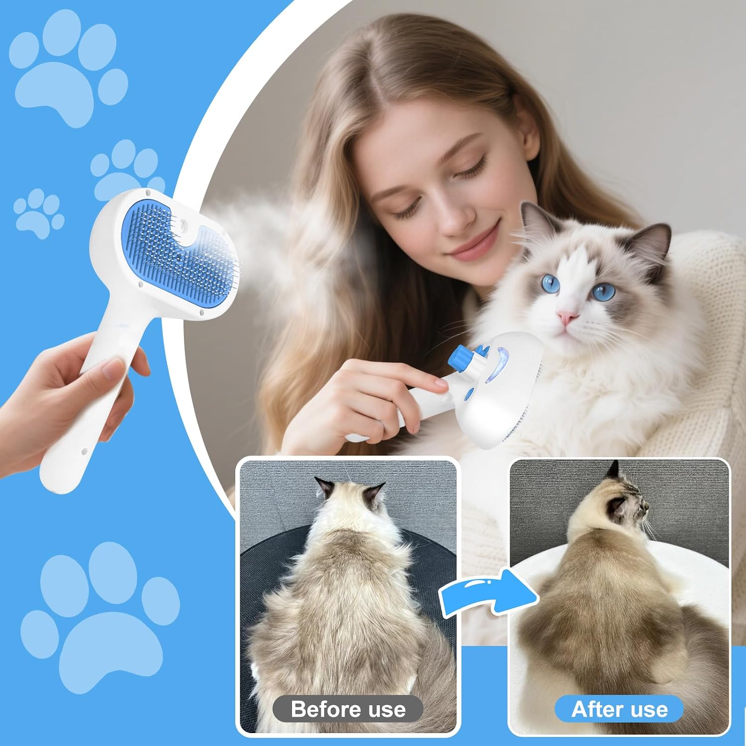 LetsFeed Pet Steam Brush for Dogs & Cats, 3-in-1 Shedding Grooming Tool | Self Cleaning Spray Comb with Mist, Dog Brush for Shedding, Cat Brush for Hair Removal, Long Haired Pet, Waterless Shampoo - Image 8