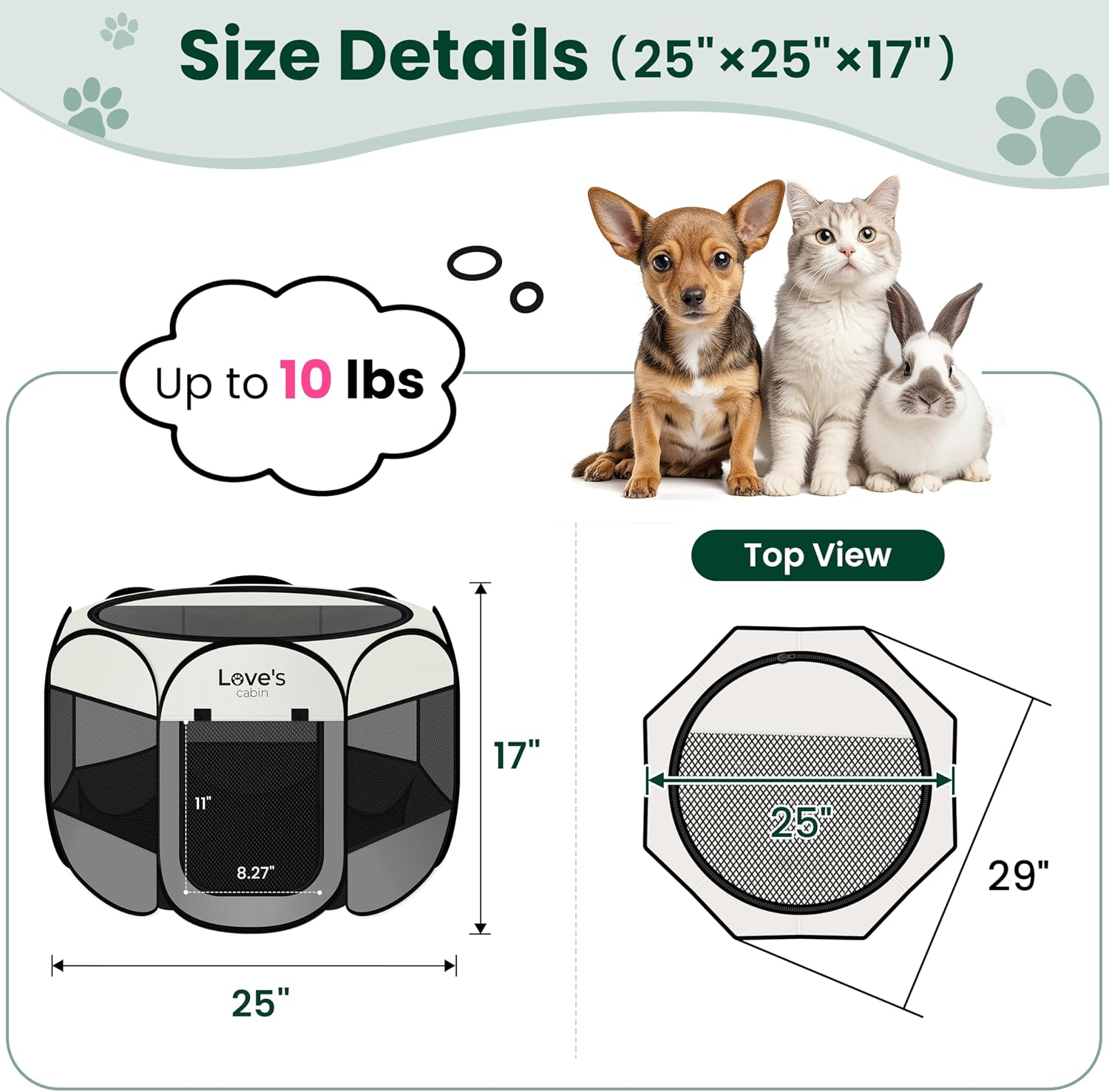 Love's cabin Pet Puppy Dog Playpen, Small Dog Tent Crates Cage Indoor/Outdoor, Portable Playpen for Cat, Foldable Pop Up Dog Kennel Playpen with Carring Case, Removable Zipper Top, Grey - Image 3