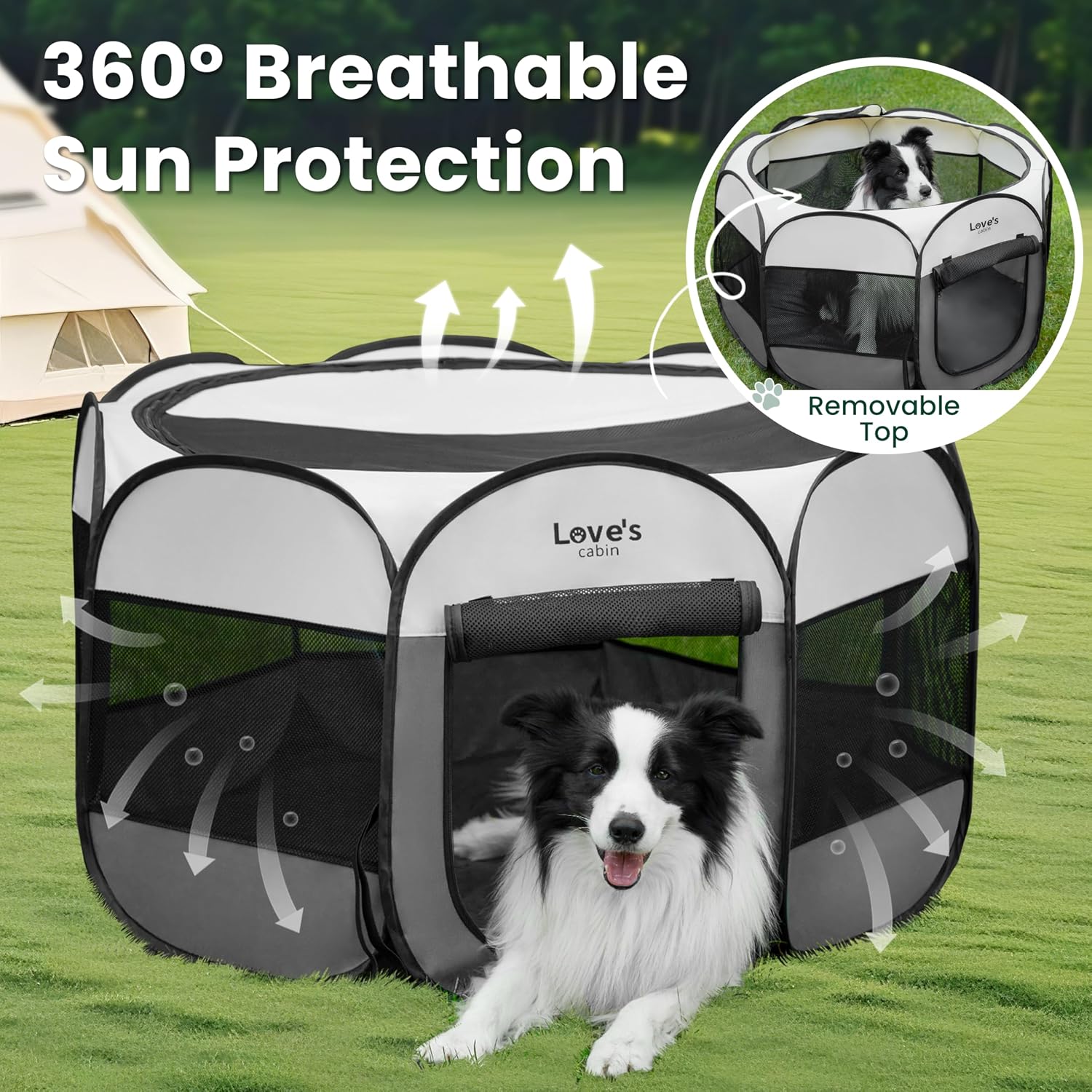 Love's cabin Pet Puppy Dog Playpen, Small Dog Tent Crates Cage Indoor/Outdoor, Portable Playpen for Cat, Foldable Pop Up Dog Kennel Playpen with Carring Case, Removable Zipper Top, Grey - Image 9
