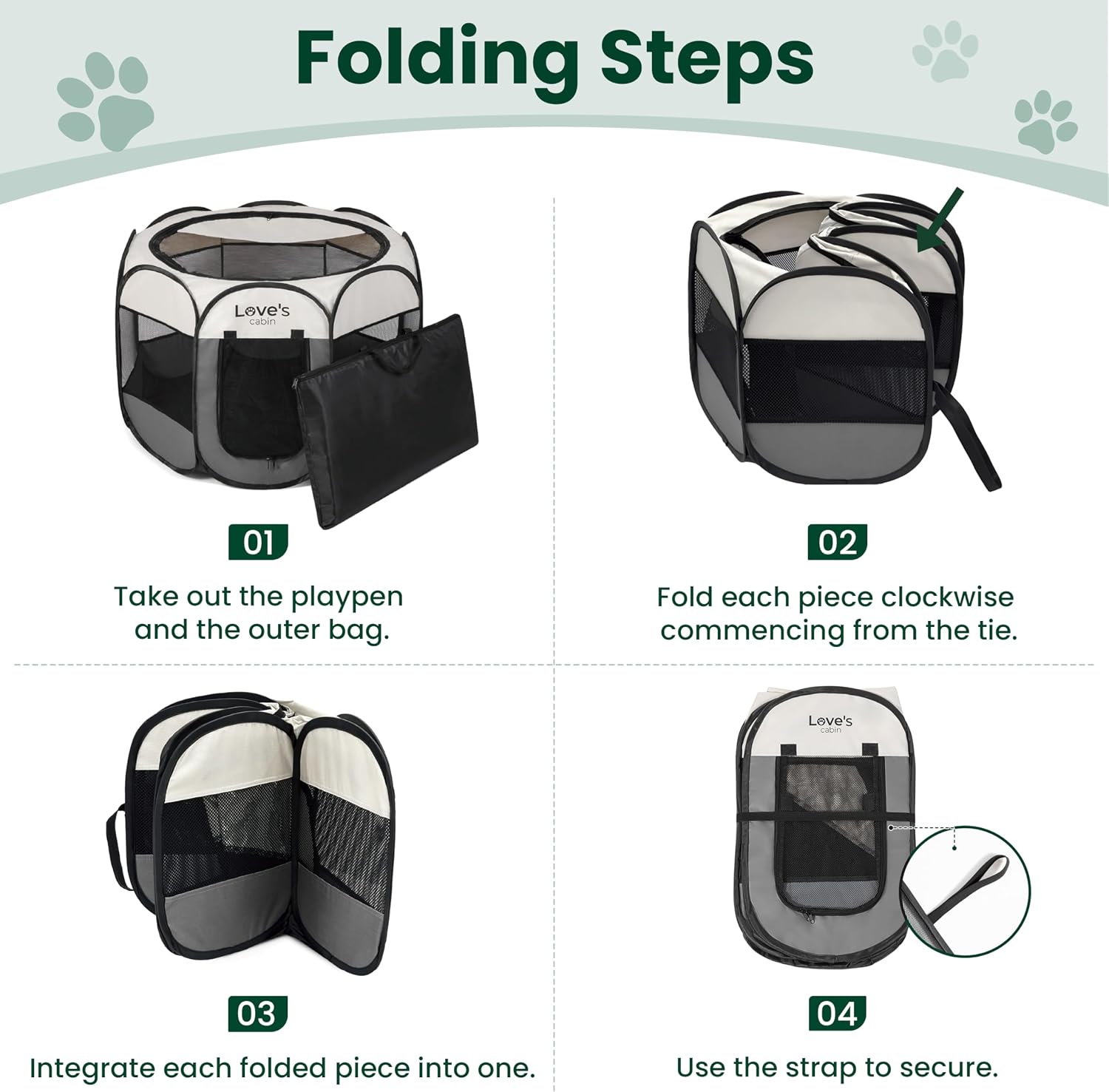 Love's cabin Pet Puppy Dog Playpen, Small Dog Tent Crates Cage Indoor/Outdoor, Portable Playpen for Cat, Foldable Pop Up Dog Kennel Playpen with Carring Case, Removable Zipper Top, Grey - Image 8