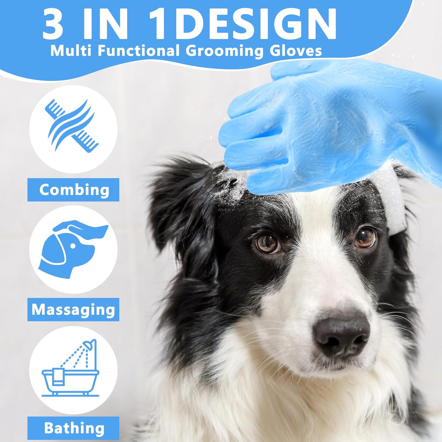 Maiiu Pet Grooming Gloves—Dog Washing Gloves with High-Density Teeth | Dog Bath Scrubber with Enhanced Five Finger Design, Silicone Gloves for Dogs and Cats Bathing, Massage (Blue) - Image 3