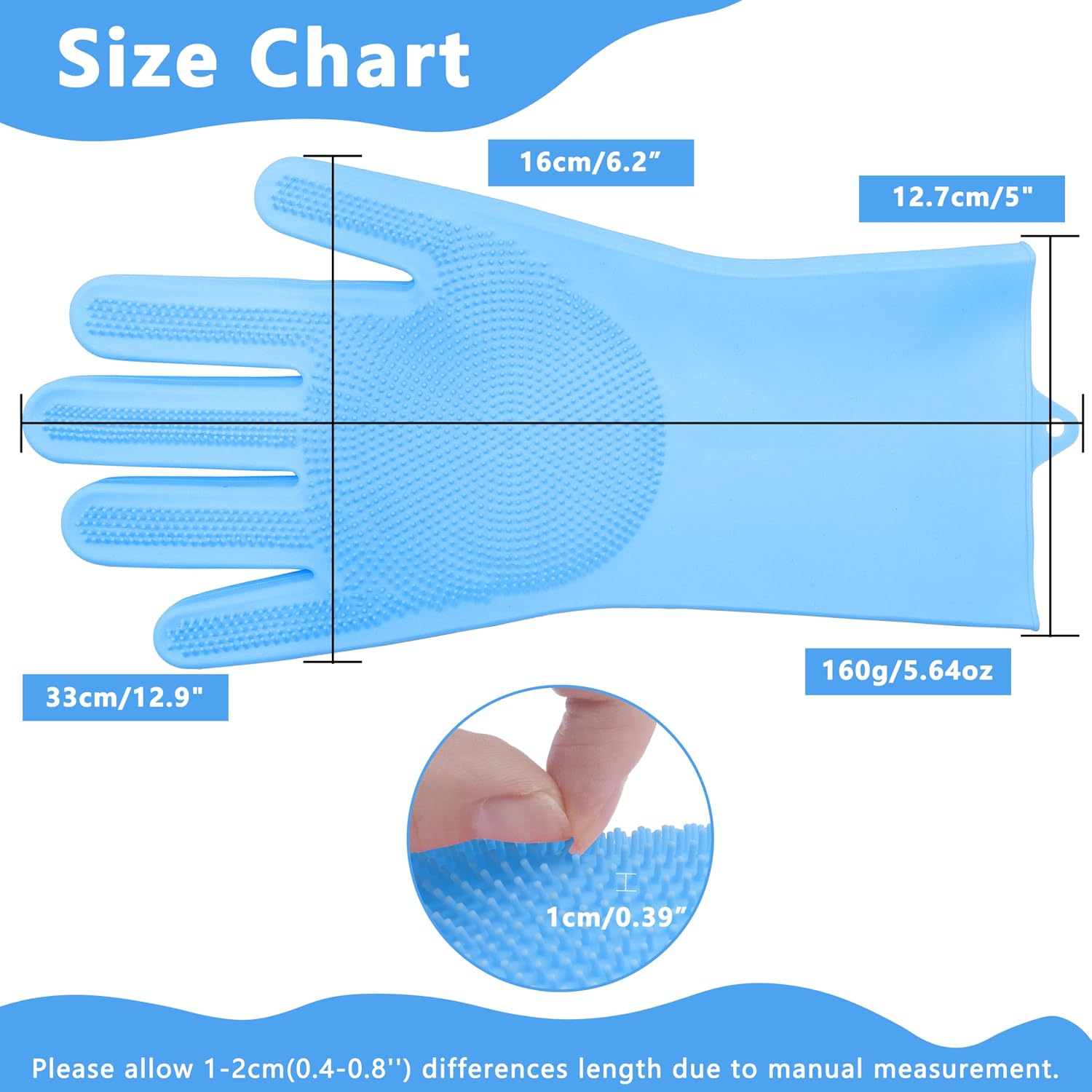 Maiiu Pet Grooming Gloves—Dog Washing Gloves with High-Density Teeth | Dog Bath Scrubber with Enhanced Five Finger Design, Silicone Gloves for Dogs and Cats Bathing, Massage (Blue) - Image 2