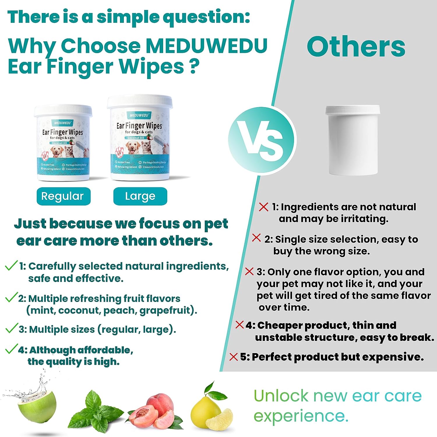 MEDUWEDU Ear Cleaner Finger Wipes 60 Counts, Dog Ear Cleaner, Grooming Kit Care for Dogs and Cats, Soft & Easy Otic Cleaning Pads, Remove Wax, Dirt & Stop Smelly, Itchy, Non-Irritating, Coconut Scent - Image 7