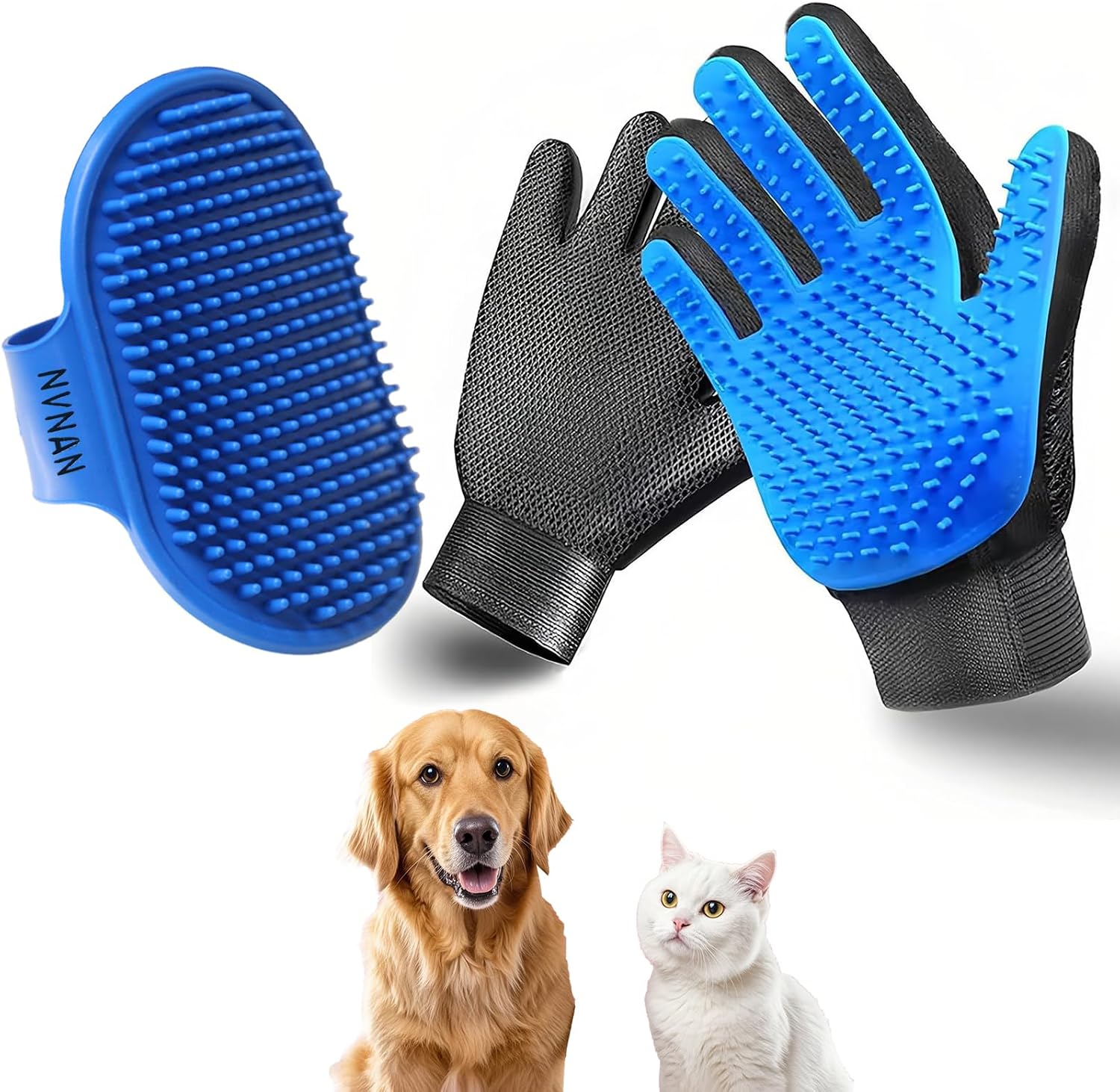 NVNAN Pet Hair Removal Glove for Dogs & Cats, 2-Pack Blue | 2-in-1 deshedding brush and massage mitt for shedding control, bathing and washing, safe for short or long hair pets - Image 15