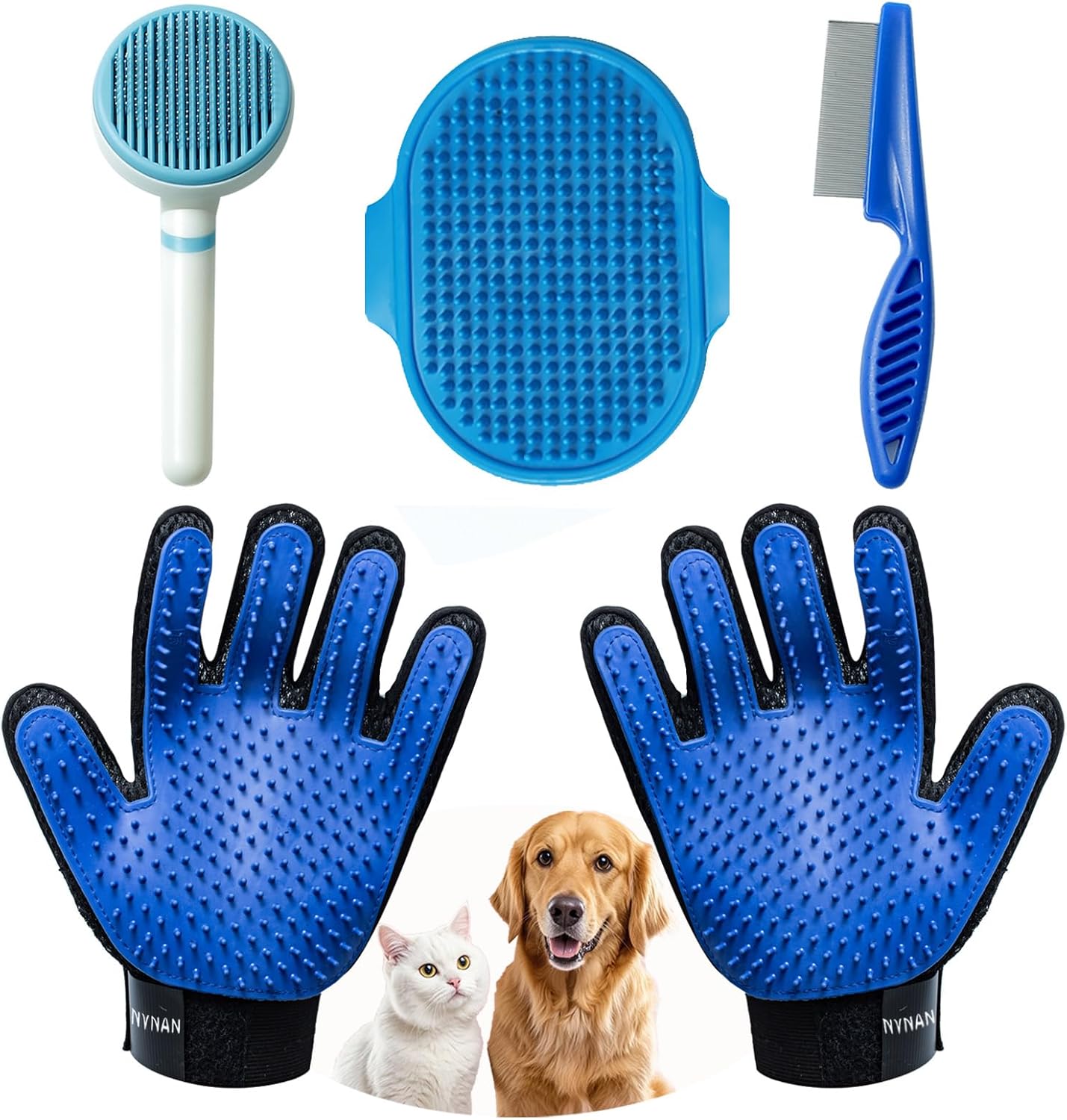 NVNAN Pet Hair Removal Glove for Dogs & Cats, 2-Pack Blue | 2-in-1 deshedding brush and massage mitt for shedding control, bathing and washing, safe for short or long hair pets - Image 10