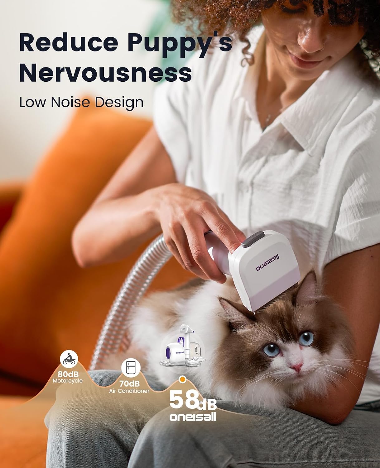 oneisall Dog Hair Vacuum Shedding Grooming Brush Kits for Pet Thick Coats | 15000Pa,3 Suction Low Noise,1.5L Dust Cup,5 in 1 Kits(Grooming/Deshedding/Cleaning Brush,Remover Roller,Crevice Tool), LM5 - Image 4