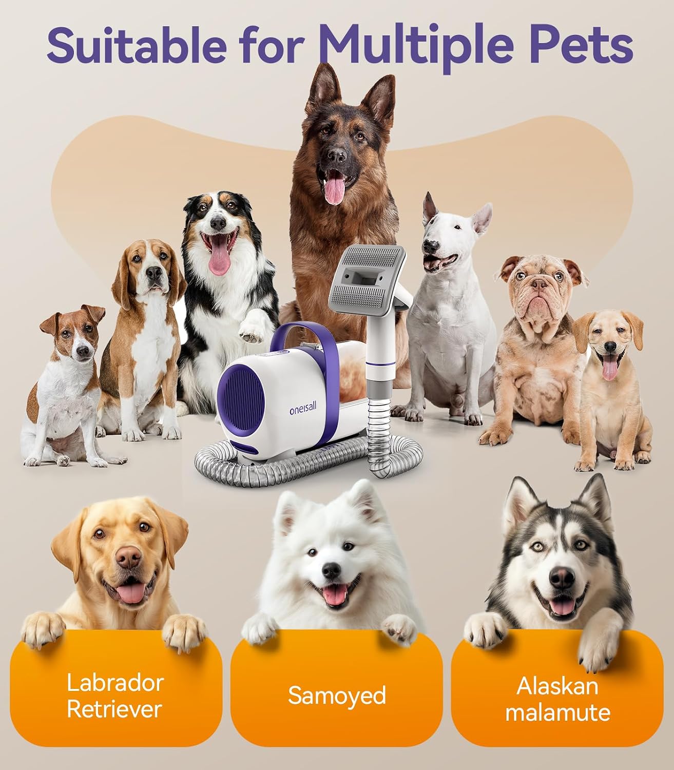 oneisall Dog Hair Vacuum Shedding Grooming Brush Kits for Pet Thick Coats | 15000Pa,3 Suction Low Noise,1.5L Dust Cup,5 in 1 Kits(Grooming/Deshedding/Cleaning Brush,Remover Roller,Crevice Tool), LM5 - Image 9