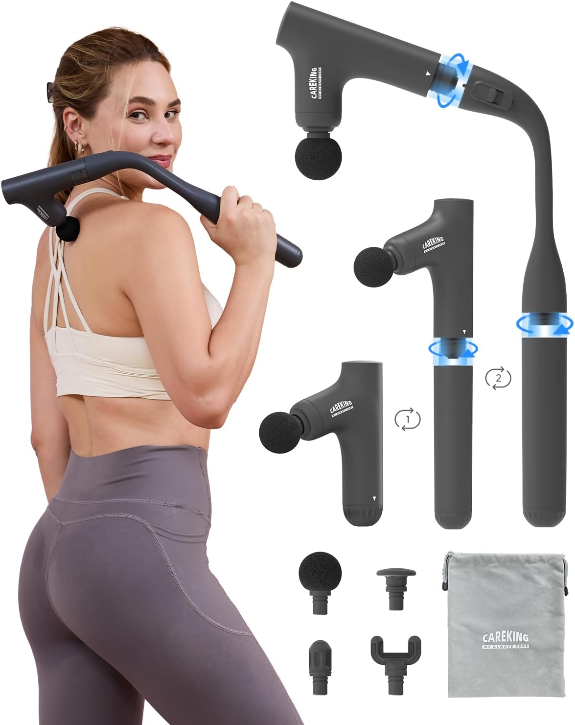 3-in-1 Detachable Massage Gun Deep Tissue with Extension Long Handle - Self back massage, back